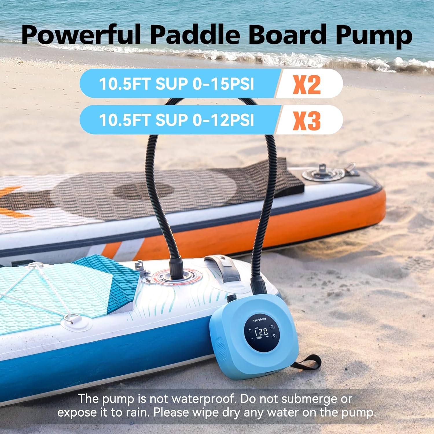 Alternative view of Hydrohero Electric Paddle Board Pump, Rechargeable 20PSI High Pressure SUP Pump, Intelligent Dual Stage Inflation & Deflation, Auto-Off for Stand Up Paddle Boards, Surfing Kite, Tent, Boat