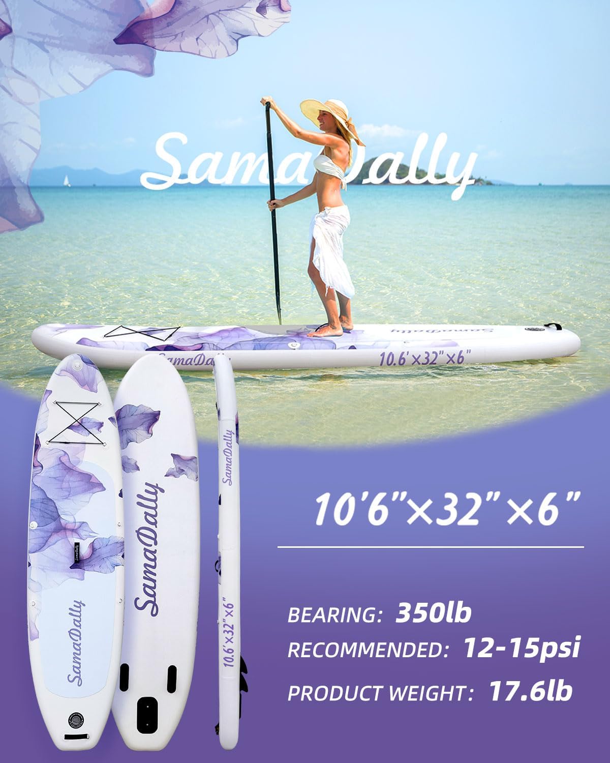 SamaDally 10.6' Inflatable Stand Up Paddle Boards, 32" Paddle Board of All Skill Levels with Complete Inflatble SUP Accessories, Hand Pump, Waterproof Bag, Removable Fin, Leash