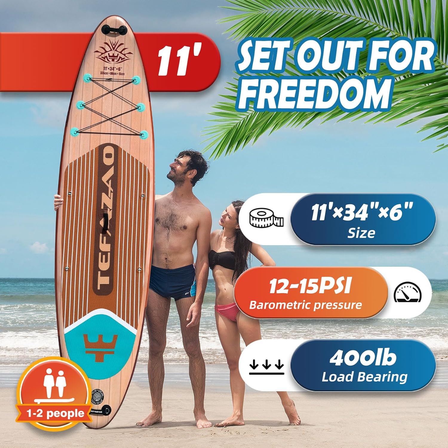 TEFAZAO 34'' Wide Inflatable Stand Up Paddle Board, 400lbs Capacity SUP Board with Premium Paddle Board Accessories, 100L Backpack, Dry Bag, Adj Paddle with for Adults