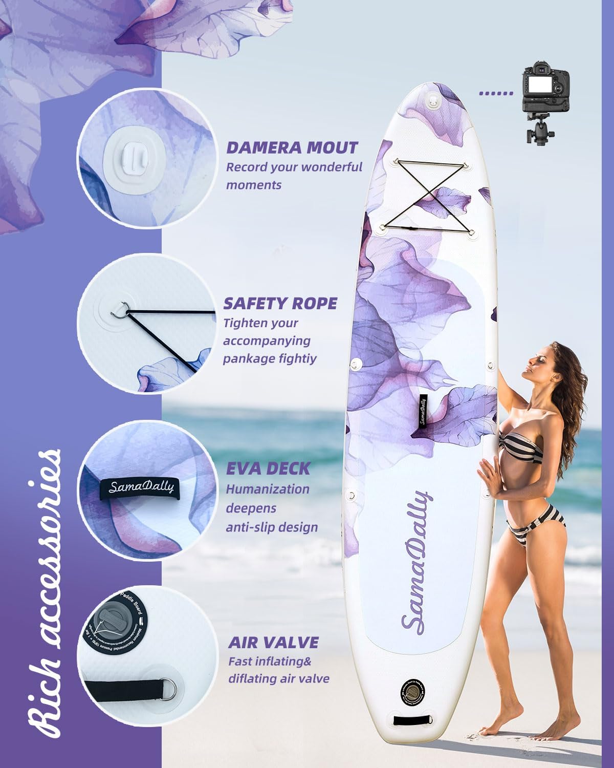 Alternative view of SamaDally 10.6' Inflatable Stand Up Paddle Boards, 32" Paddle Board of All Skill Levels with Complete Inflatble SUP Accessories, Hand Pump, Waterproof Bag, Removable Fin, Leash