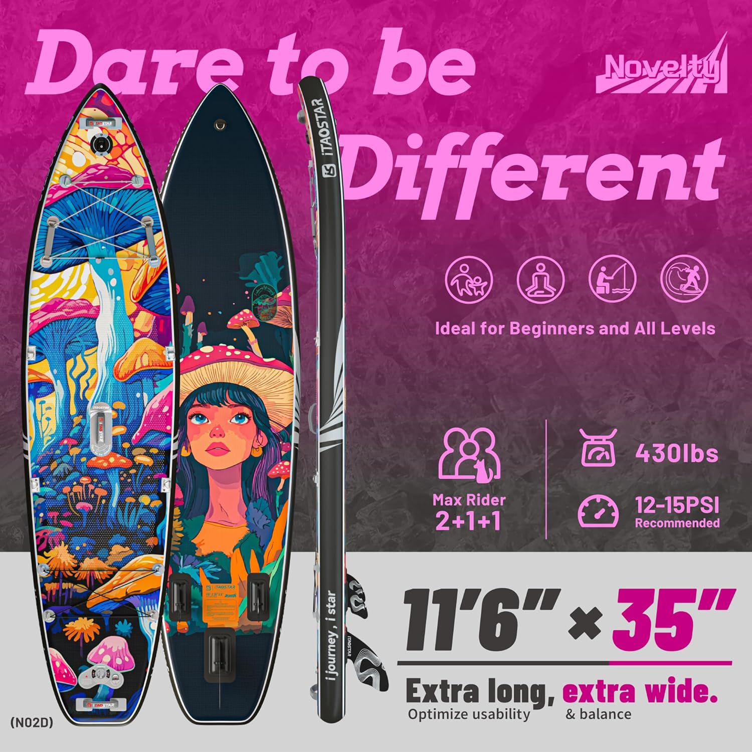 iTAOSTAR Novelty 11'6" x 35" Extra Wide SUP for Enhanced Stability - Inflatable Stand Up Paddle Board - Premium Paddle Board Kit for Adults & Youth - All Skill Levels - Includes SUP Accessories