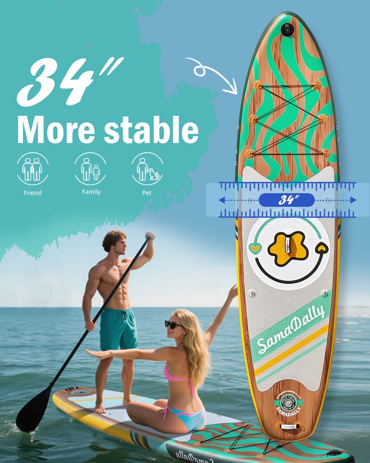 Alternative view of 11'Stand Up Paddle Boards Surf Control with Premium SUP Board Accessories Backpack & Removable Fins, 34" Wide Inflatable Paddle Boards of All Skill Levels