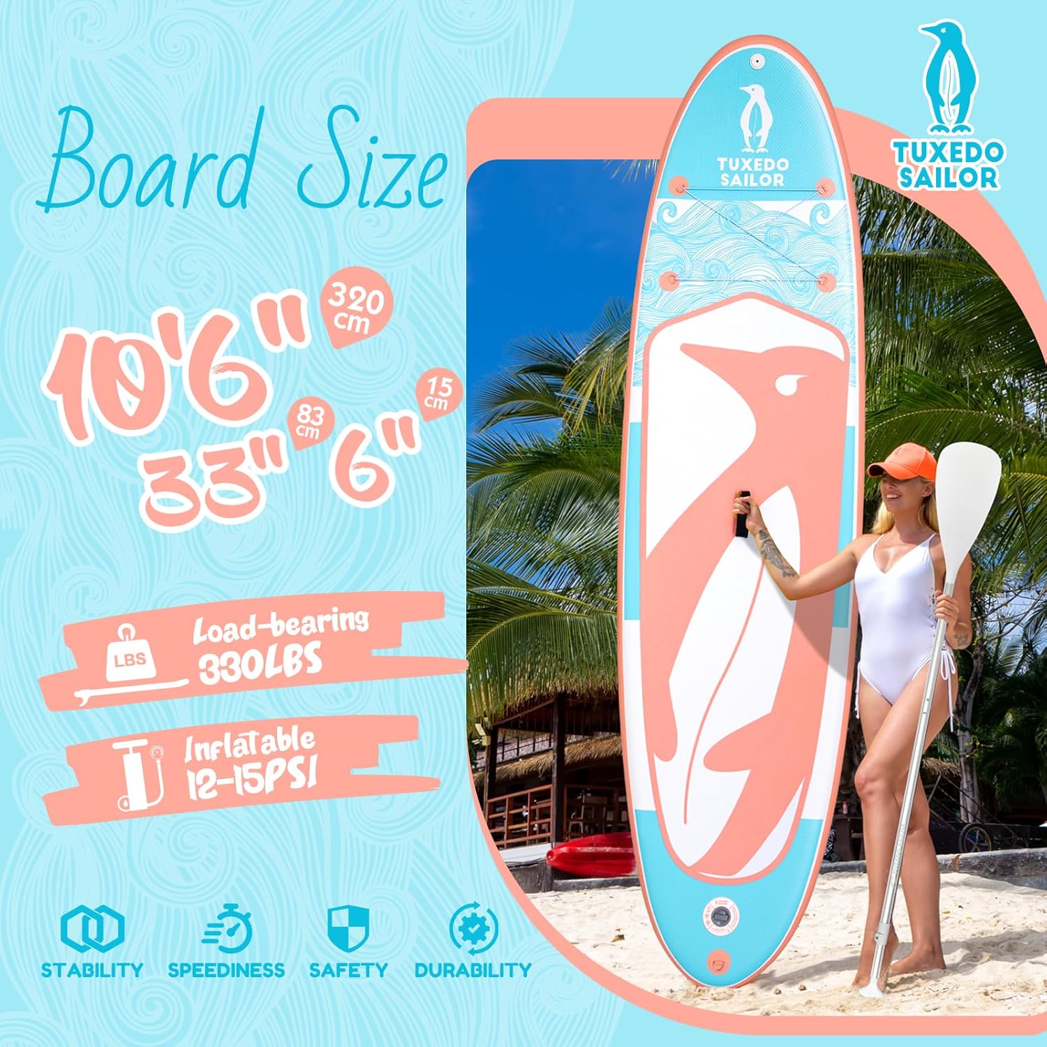 Tuxedo Sailor 10'6"×33"×6" Inflatable Stand Up Paddle Board with Premium SUP Accessories,Paddle Boards for Adults & Youth of All Skill Levels