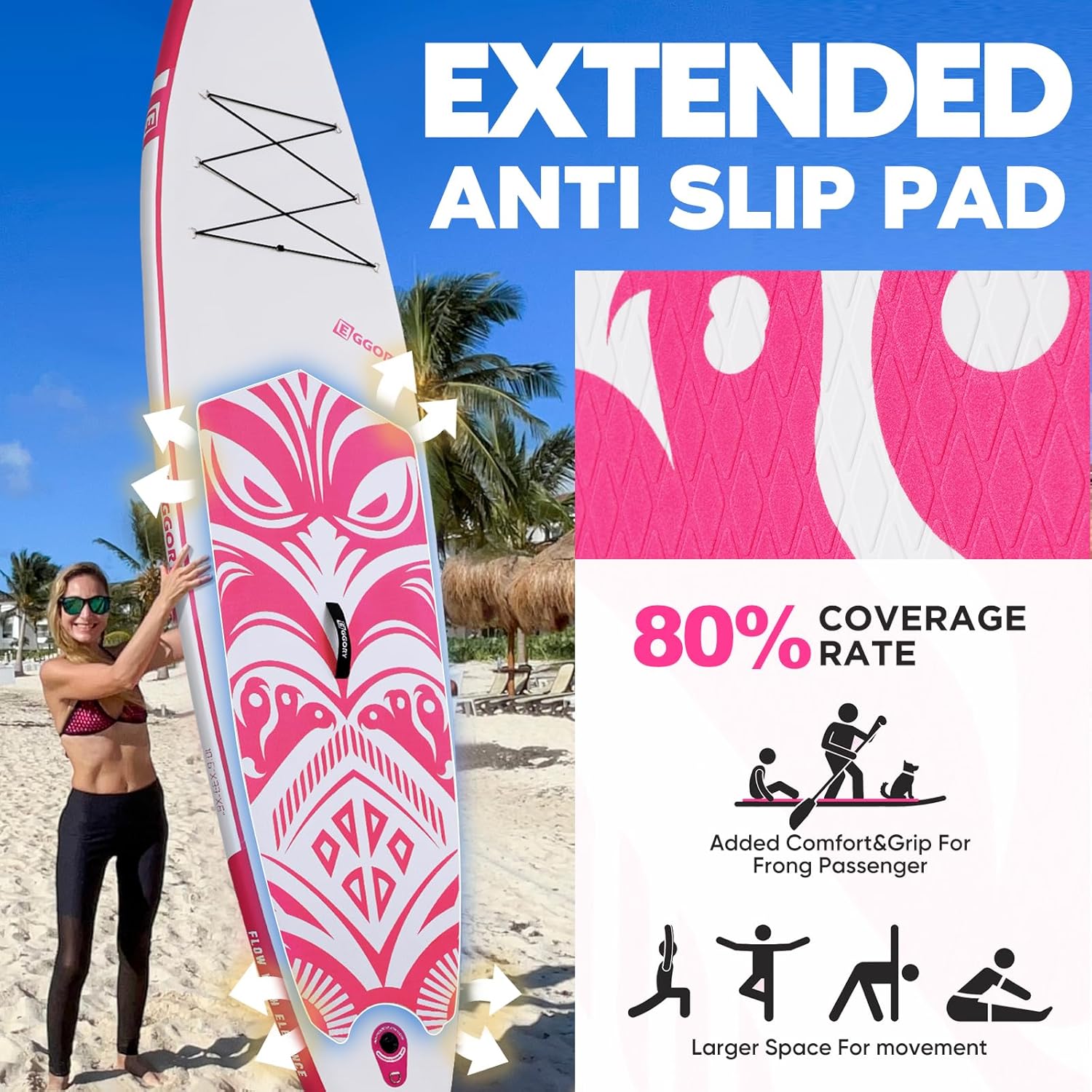 Alternative view of Inflatable Paddle Board,Stand Up Paddle Board Set, Extra Wide SUP Board with Removable Fin, Floating Paddle, Hand Pump, Waterproof Phone Pouch,Traveling Board