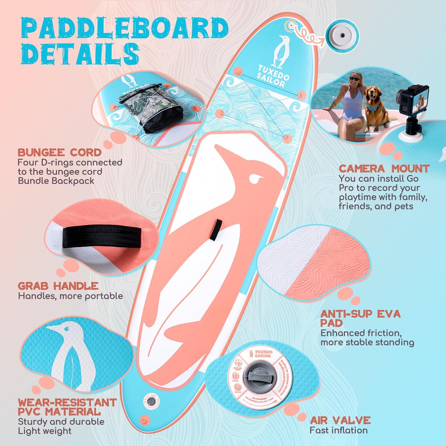 Alternative view of Tuxedo Sailor 10'6"×33"×6" Inflatable Stand Up Paddle Board with Premium SUP Accessories,Paddle Boards for Adults & Youth of All Skill Levels
