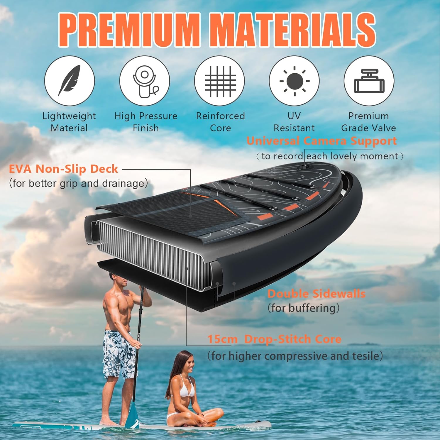 Alternative view of ANNTU Inflatable Paddle Board, Stand Up Paddleboard with SUP Camera Seat, Wide Stance, Blow Up Paddle Board, ISUP Backpack, Pump, 3 Fins, 17.4lbs Ultra-Light Paddle Boards for Adults & Youth