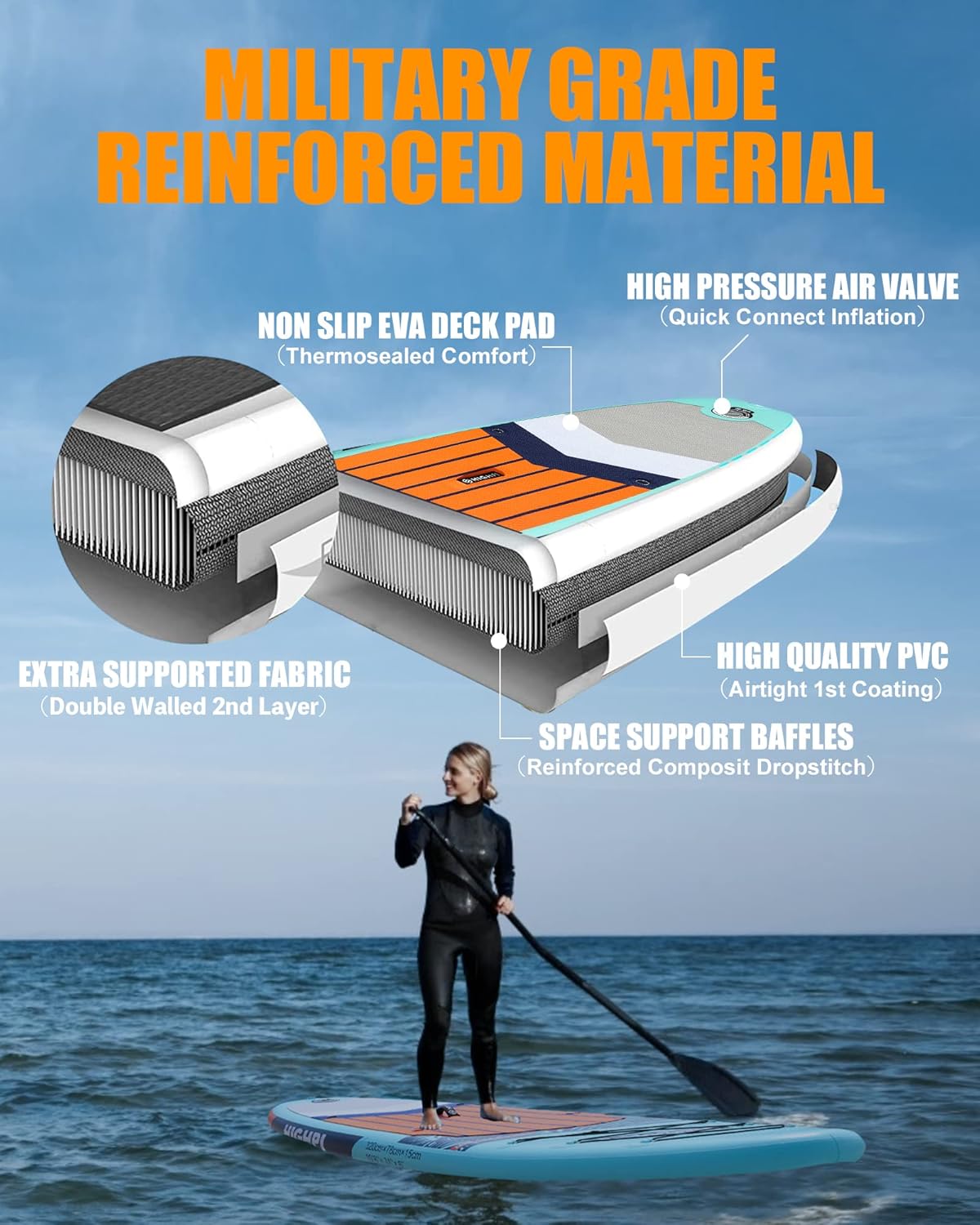 Alternative view of Highpi Inflatable Stand Up Paddle Board for Youth and Adults u2013 Wide Sup with Premium Accessories, Blow Up Paddleboard for Surfing, Fishing, Yoga & More