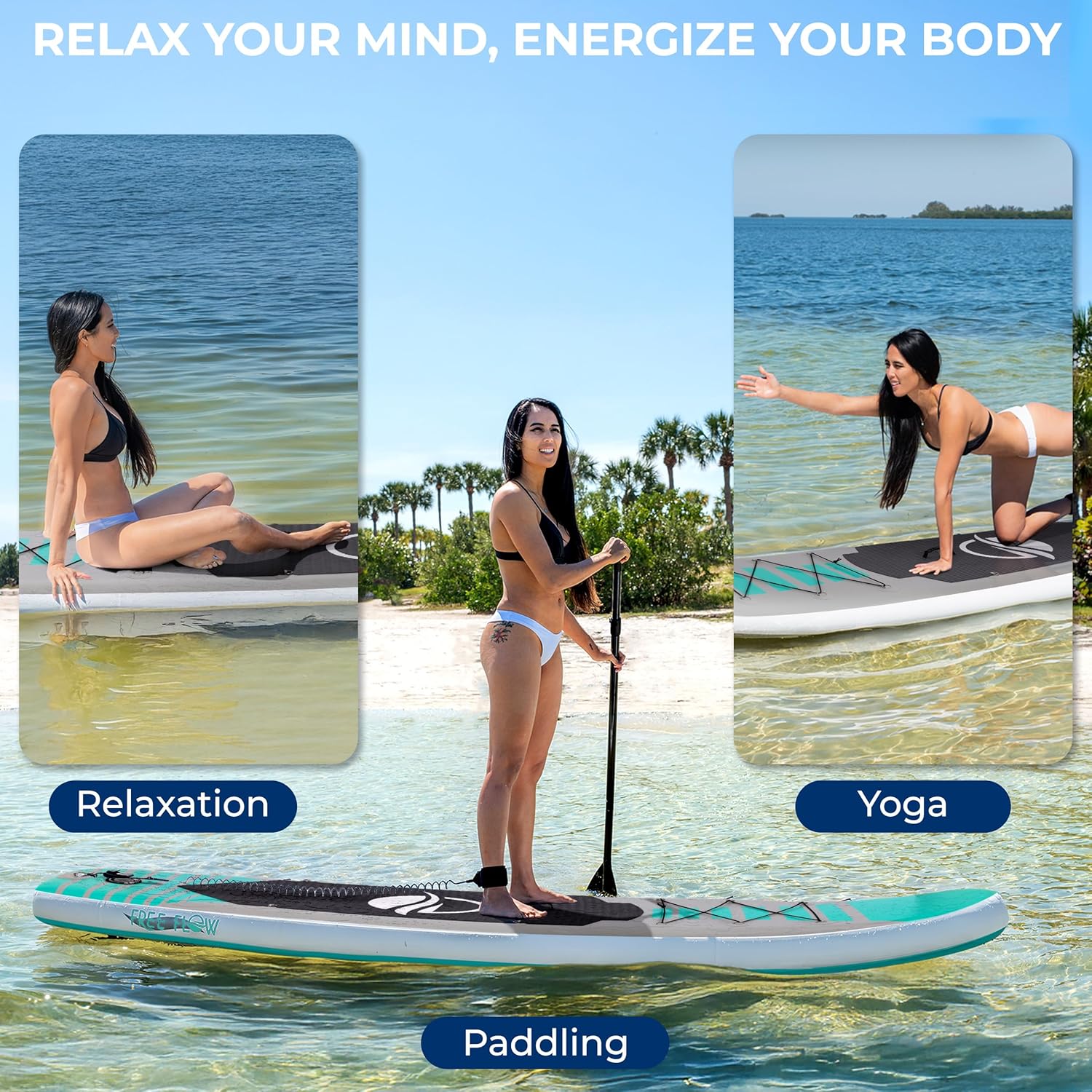 SereneLife Inflatable Stand Up Paddle Board with Premium SUP Accessories u2013 Wide Stable Design with Non-Slip EVA Deck Pad for Adults and Youth of All Skill Levels