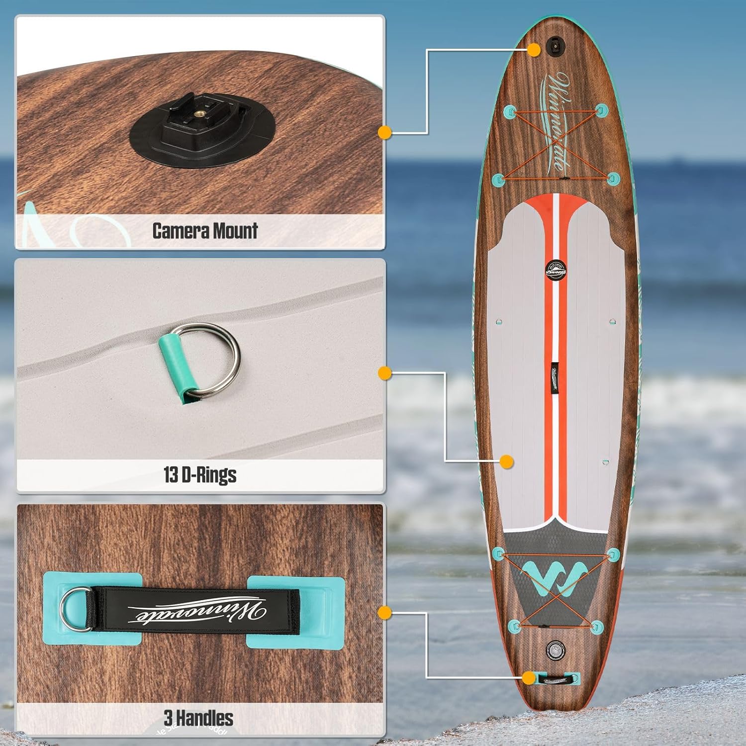 Alternative view of WNOVA 11'6"x35"x6" Wood Grain Stand Up Paddle Board Inflatable, Portable SUP Paddleboard with Complete Accessories, Camera Mount and 10L Dry Bag,Extra Wide Blow Up Paddle Board for Adults Youth Family