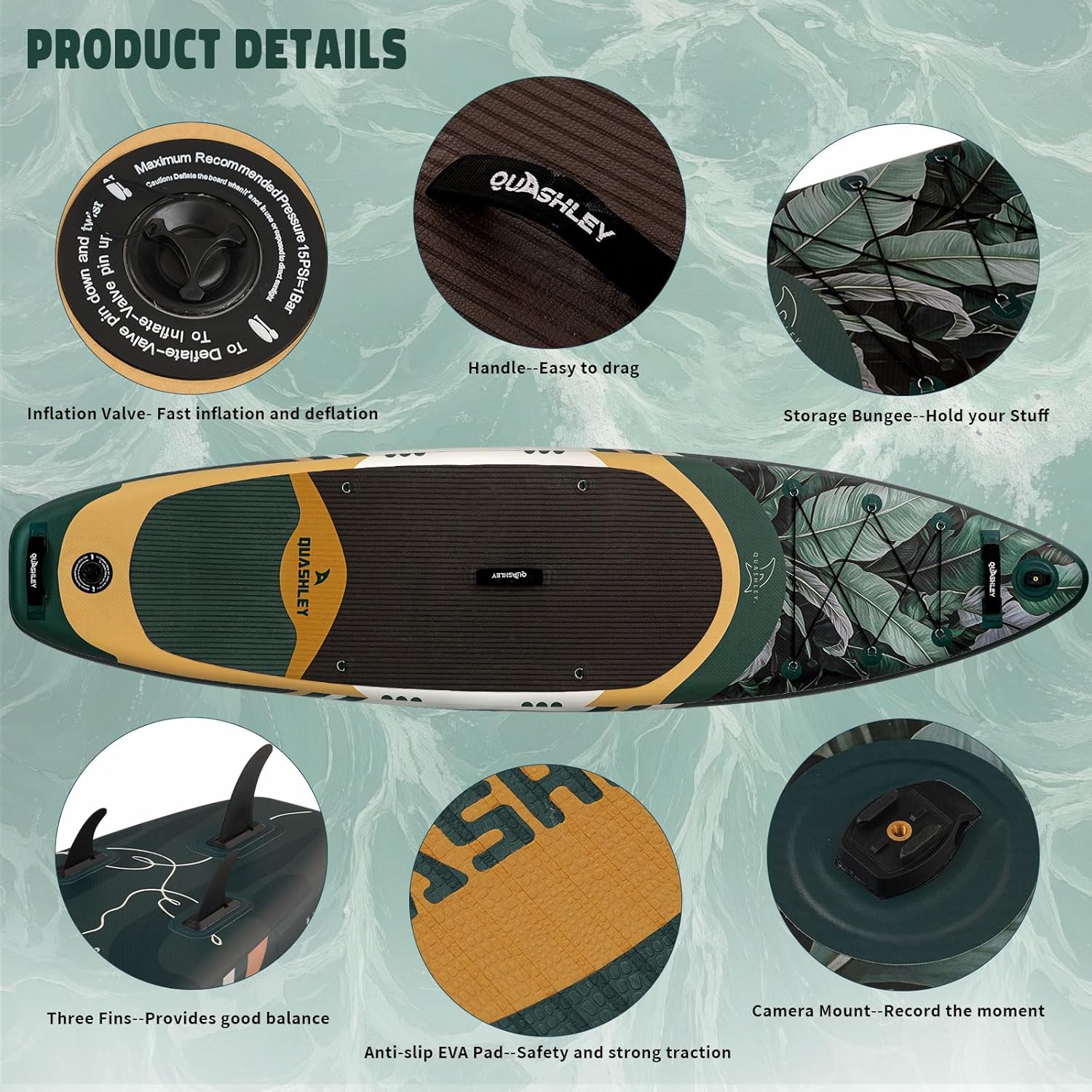 Alternative view of Quashley Inflatable Paddle Board,Ultra Stable Stand Up Paddleboards 33"/34" with All Premium Accessories,Wide All Around SUP for Adults/Family,Beginner-Friendly Colorful SUP