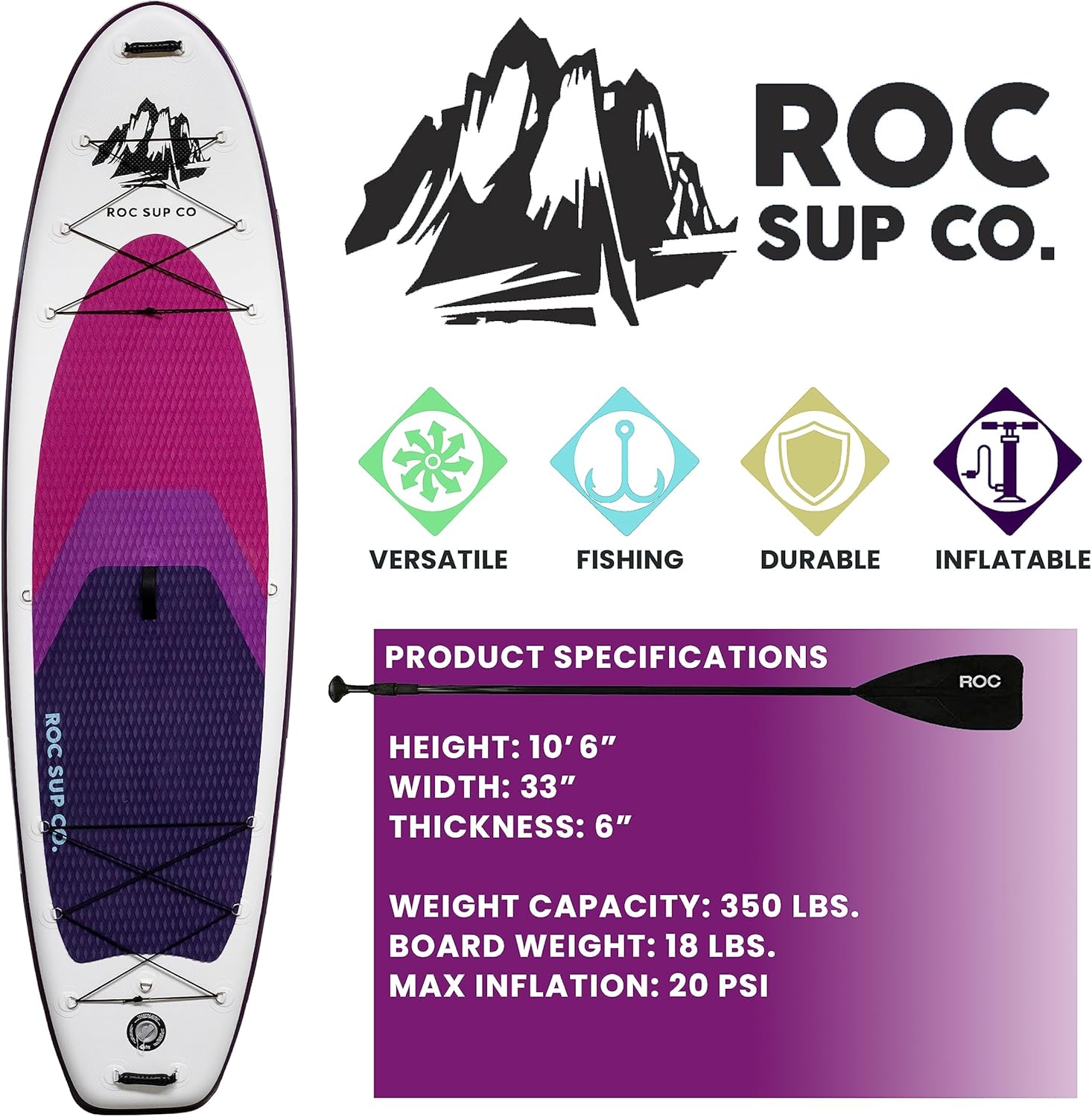 Alternative view of Roc Inflatable Stand Up Paddle Board 10' 6" with Premium SUP Paddle Board Accessories, Wide Stable Design, Non-Slip Comfort Deck for Youth & Adults