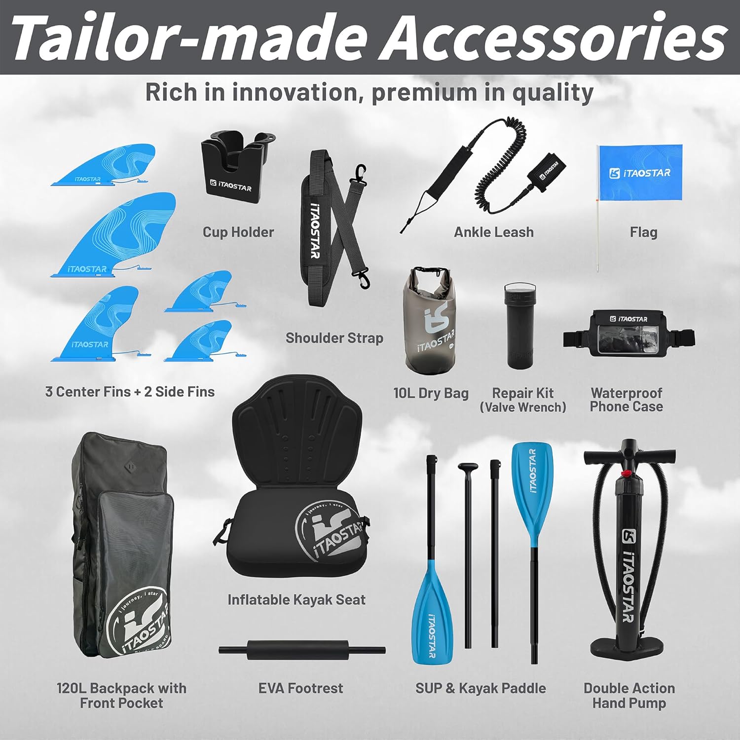 Alternative view of iTAOSTAR Lead 12'×35"/11'×33" Inflatable Stand Up Paddle Board - Premium SUP Board Kit with 5 Fins - Ultra Stable Wide Paddleboard for Adults & Youth - All Skill Levels - for Lakes, Oceans & Fishing