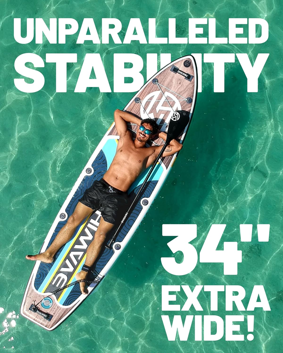 Alternative view of Hiwave Inflatable Paddle Board 11 '* 34 "* 6" Extra Wide Sup Board, 420lb Capacity Paddle Board for Adults, Suitable for Sea and Lakes, 2+1Family Board