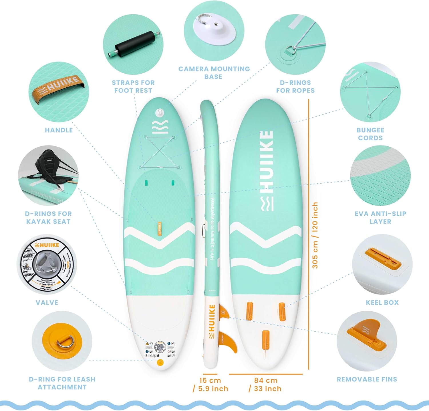 HUIIKE Inflatable Paddle Board for Adults with Accessories Included, Oar, Fins, Pump. Stand Up Paddleboard Great Stability and Resistance. 10u2019 x 33" x 5.9", Maximum Load 286 lb