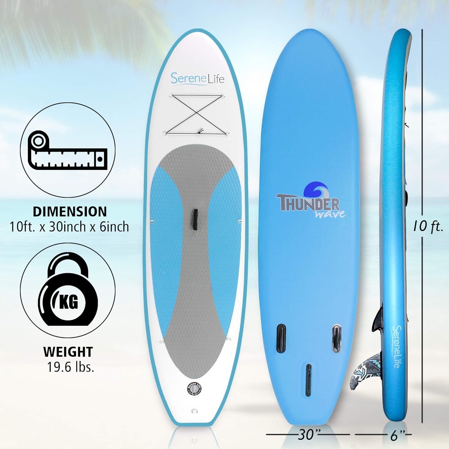 SereneLife Inflatable Stand Up Paddle Board with Premium SUP Accessories u2013 Wide Stable Design with Non-Slip EVA Deck Pad for Adults and Youth of All Skill Levels