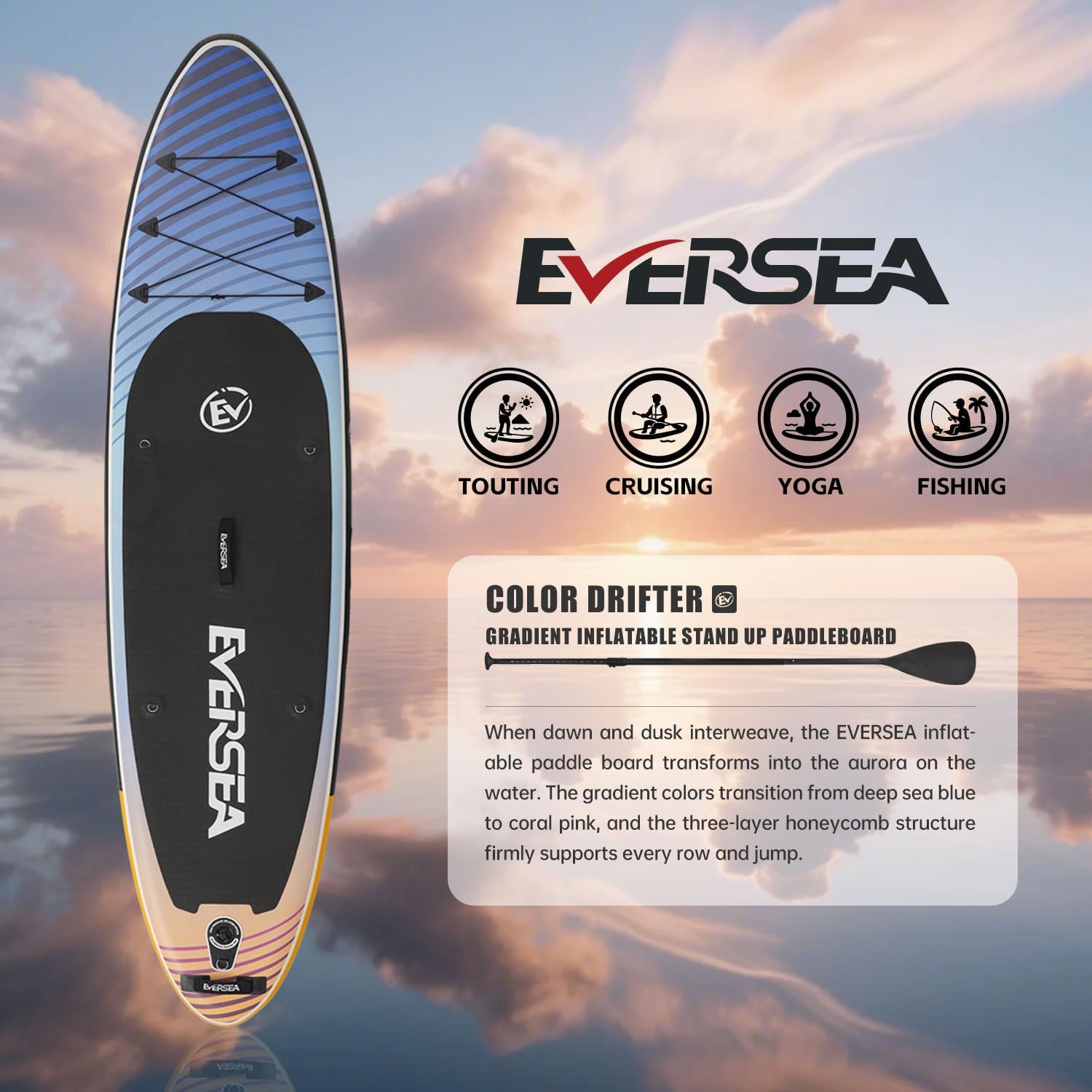 EVERSEA Inflatable Stand-Up Paddle Boards u2013 Available 32"/33"/34" Widths Inflatable Paddle Board with SUP Accessories, Camera Mount, Basic All-Around SUP Board for All Skill Levels, Up to 450lbs