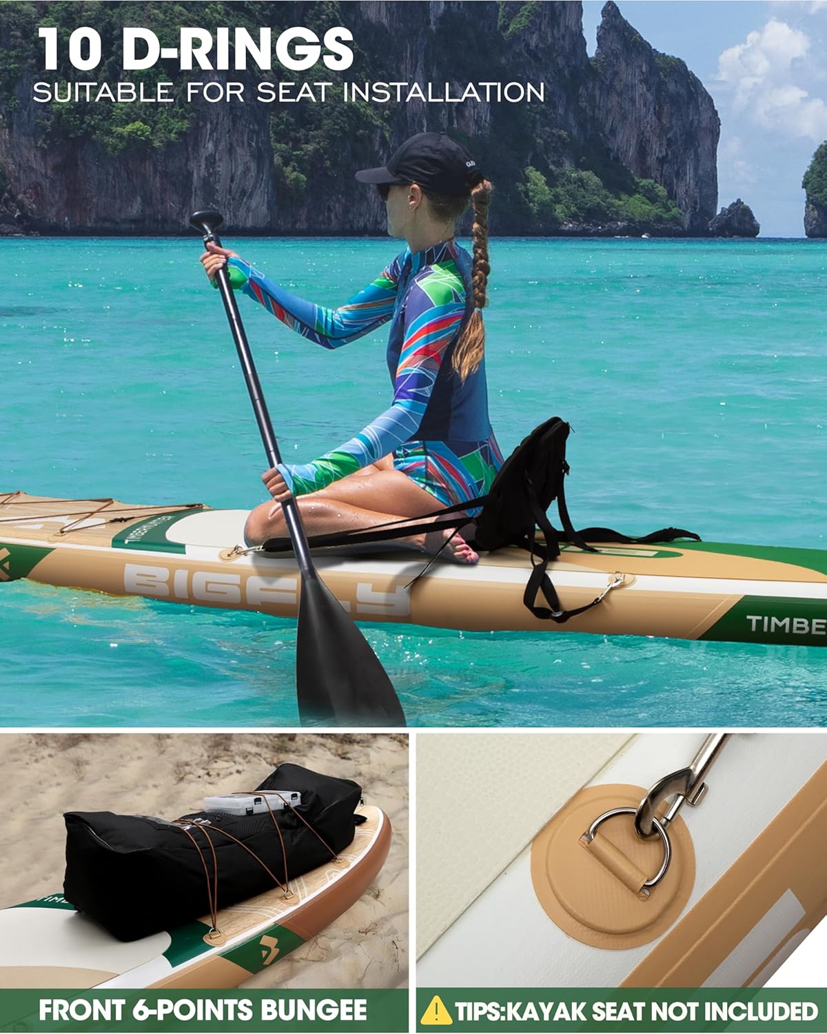 Alternative view of Bigfly Inflatable Stand Up Paddle Board 11u2019*34u201D*6u201D, Blow Up Paddle Board for Adults,with Detachable Fins, Pump, Floating Paddle, Safety Leash,Backpack