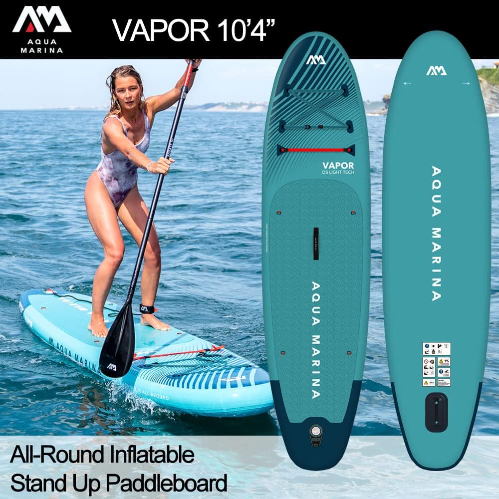 Aqua Marina Vapor SUP Inflatable Stand Up Paddle Board with Paddle, Leash, Magic Back Pack and Double Action Pump