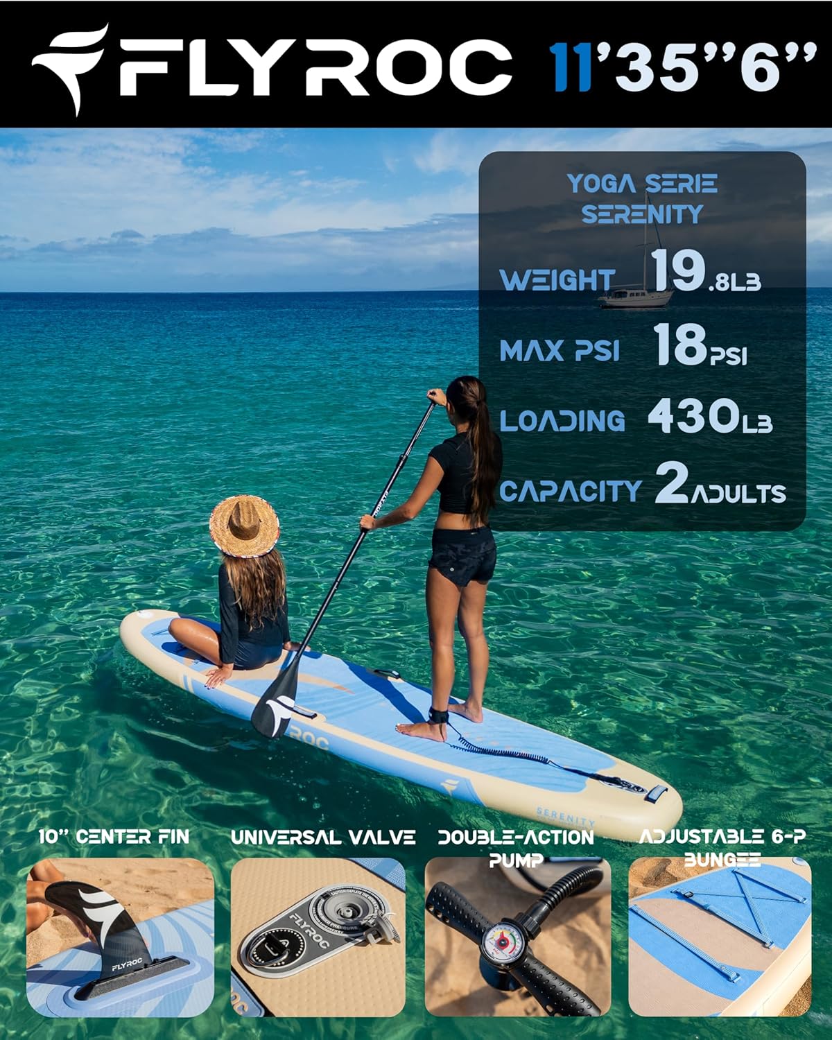 11u2019x35 Extra Wide Inflatable Paddle Board, 430lb Capacity Stable Paddleboard for Yoga, Stand up Paddle Board for Adults(x3), Full Coverage EVA Deck, 5 Handles, 100L Backpack, All-Round