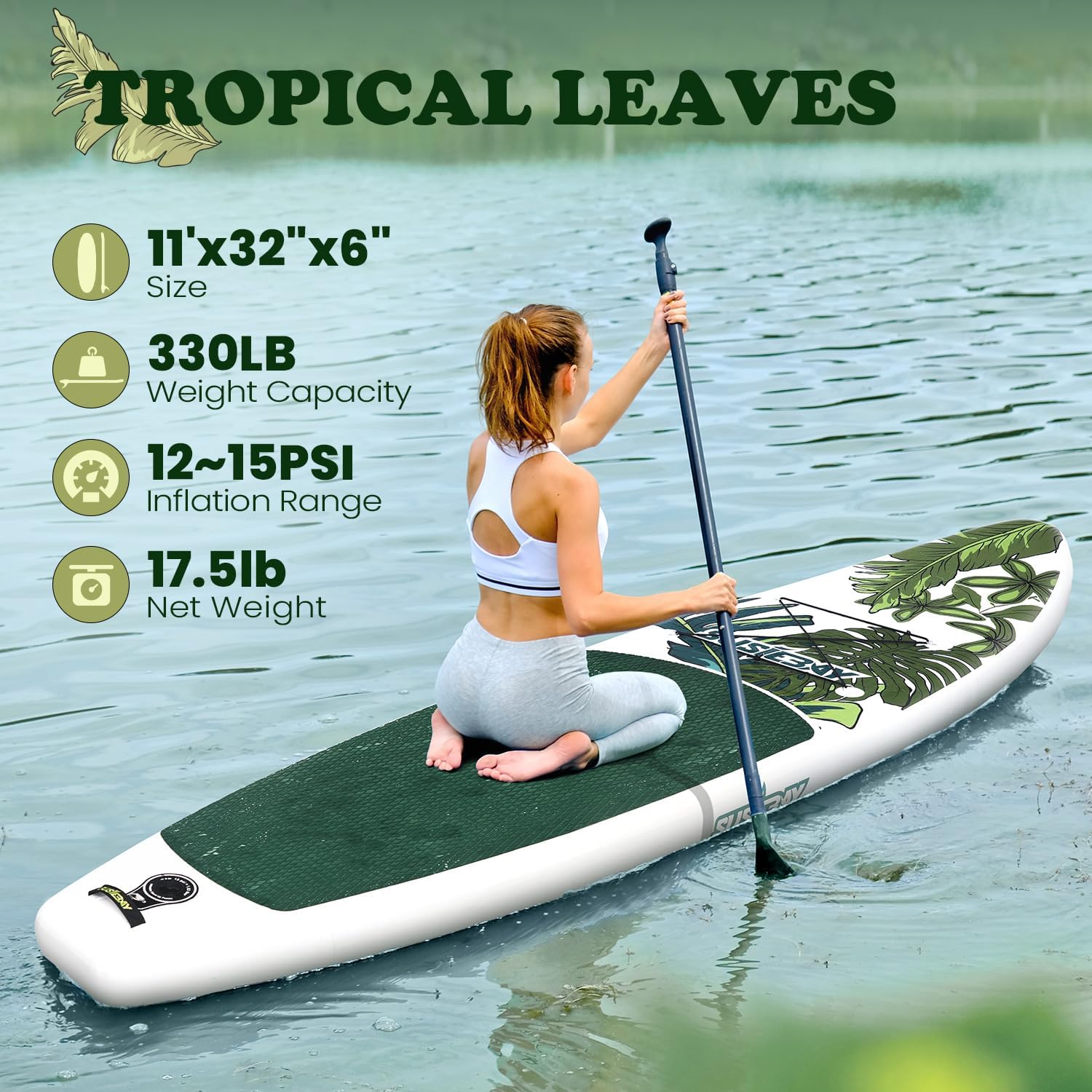 Susiebay Inflatable Stand Up Paddle Board, 11ft 10u20186u201C Paddle Board for Adults & Youth, Durable SUP Accessories with Non-Slip Deck, Dual Hand Pump,10L Dry Bag,108L Backpack