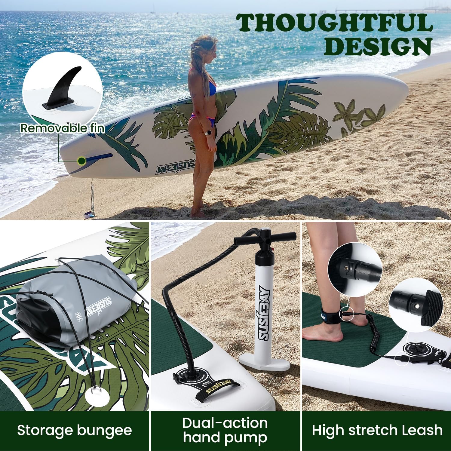 Alternative view of Susiebay Inflatable Stand Up Paddle Board, 11ft 10u20186u201C Paddle Board for Adults & Youth, Durable SUP Accessories with Non-Slip Deck, Dual Hand Pump,10L Dry Bag,108L Backpack