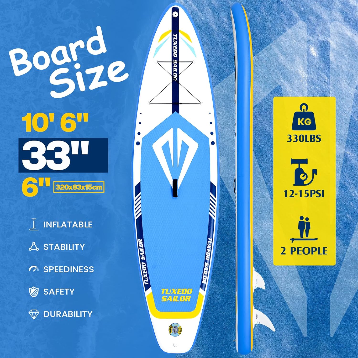 Tuxedo Sailor 10'6"×33"×6" Inflatable Stand Up Paddle Board with Premium SUP Accessories,Paddle Boards for Adults & Youth of All Skill Levels
