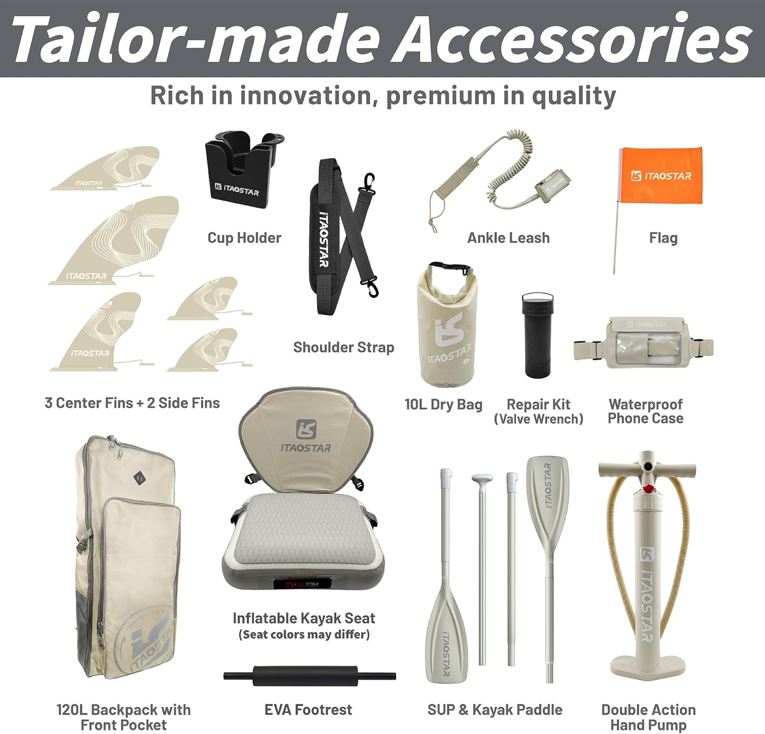 Alternative view of iTAOSTAR City Park 12'×35" Extra Wide Paddle Board with Seat, One-Stop Premium SUP Board Gears, Tailored 5 Fins, Stable Inflatable Stand Up Paddle Boards for Youth/Adults of All Levels