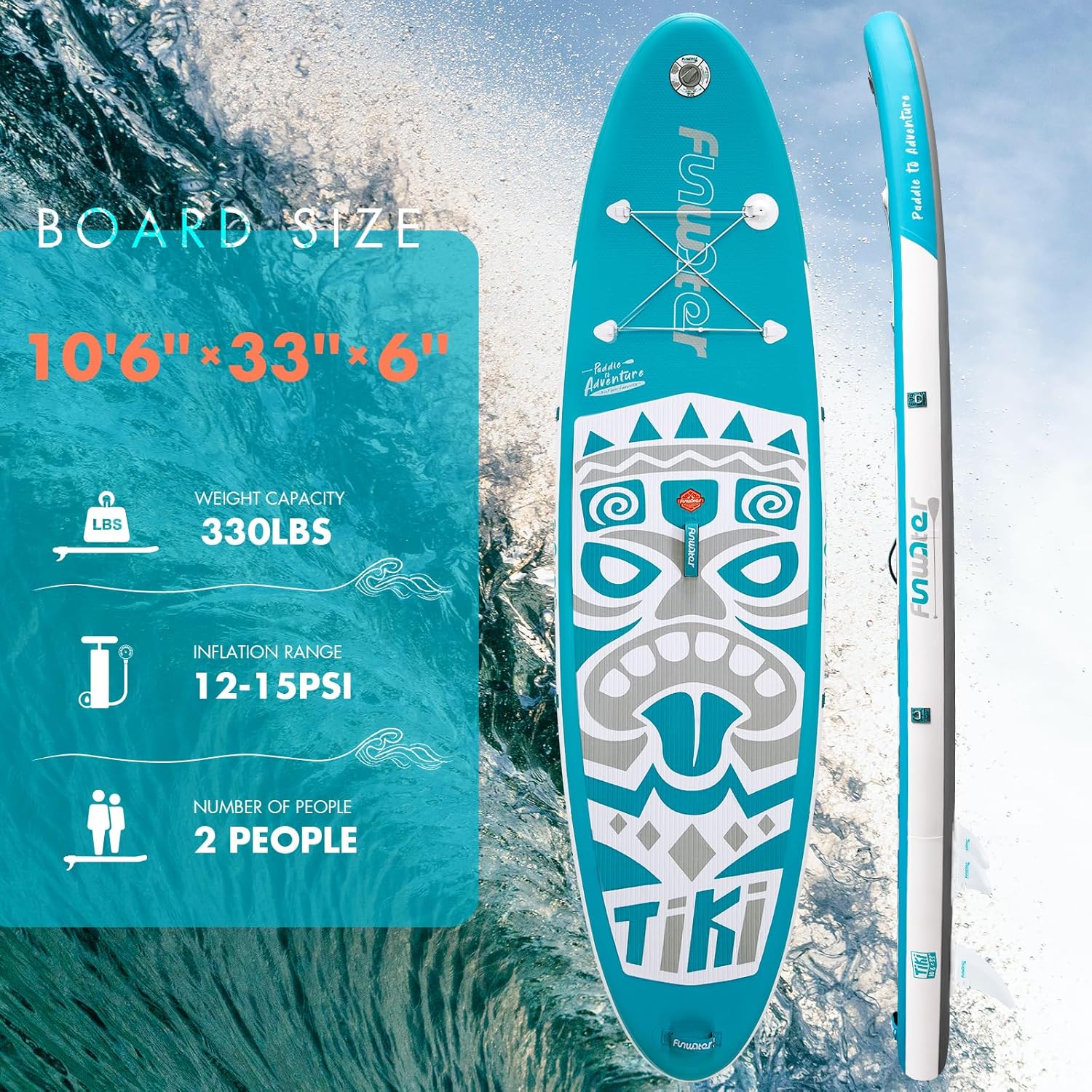 FunWater 8'/10'/10'6"/11'6" Inflatable Stand Up Paddle Board with Premium SUP Paddleboard Accessories, Wide Stable Anti-Slip EVA Deck,Paddle Boards for Adults & Youth of All Skill Levels