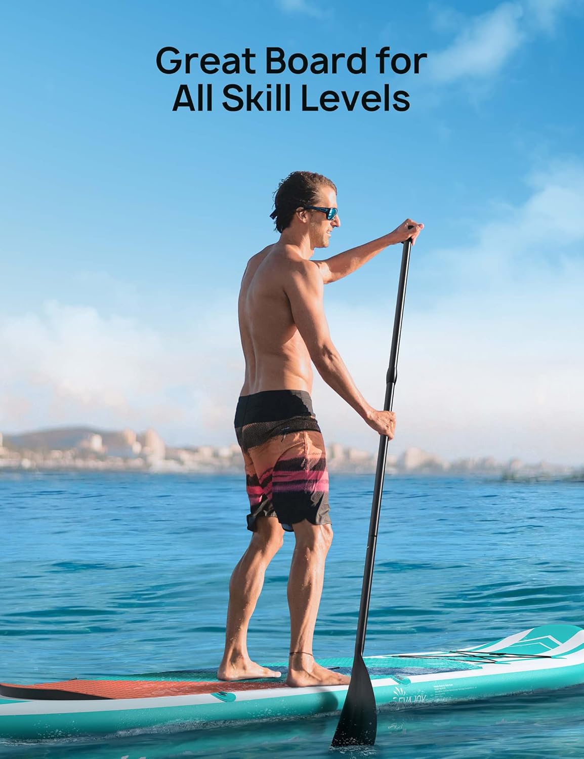 EVAJOY Inflatable Paddle Board 6'' Thick Around Stand Up Paddle Board with Portable iSUP Accessories & Waterproof Bag, Portable Hand Pump for Racing Touring Fishing , Safety Leash, Main Fin