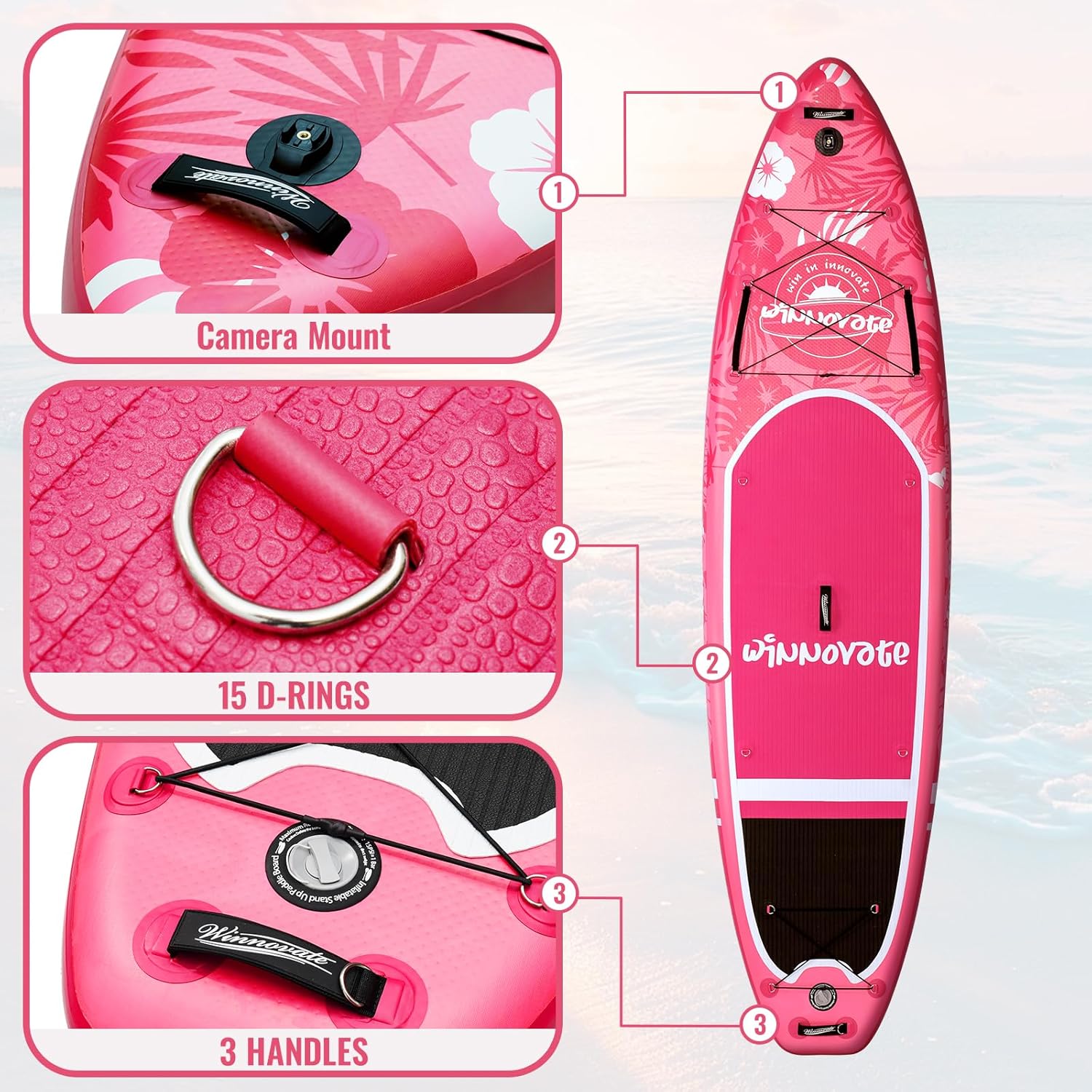 Alternative view of WNOVA 11'6"x35"x6" Wood Grain Stand Up Paddle Board Inflatable, Portable SUP Paddleboard with Complete Accessories, Camera Mount and 10L Dry Bag,Extra Wide Blow Up Paddle Board for Adults Youth Family