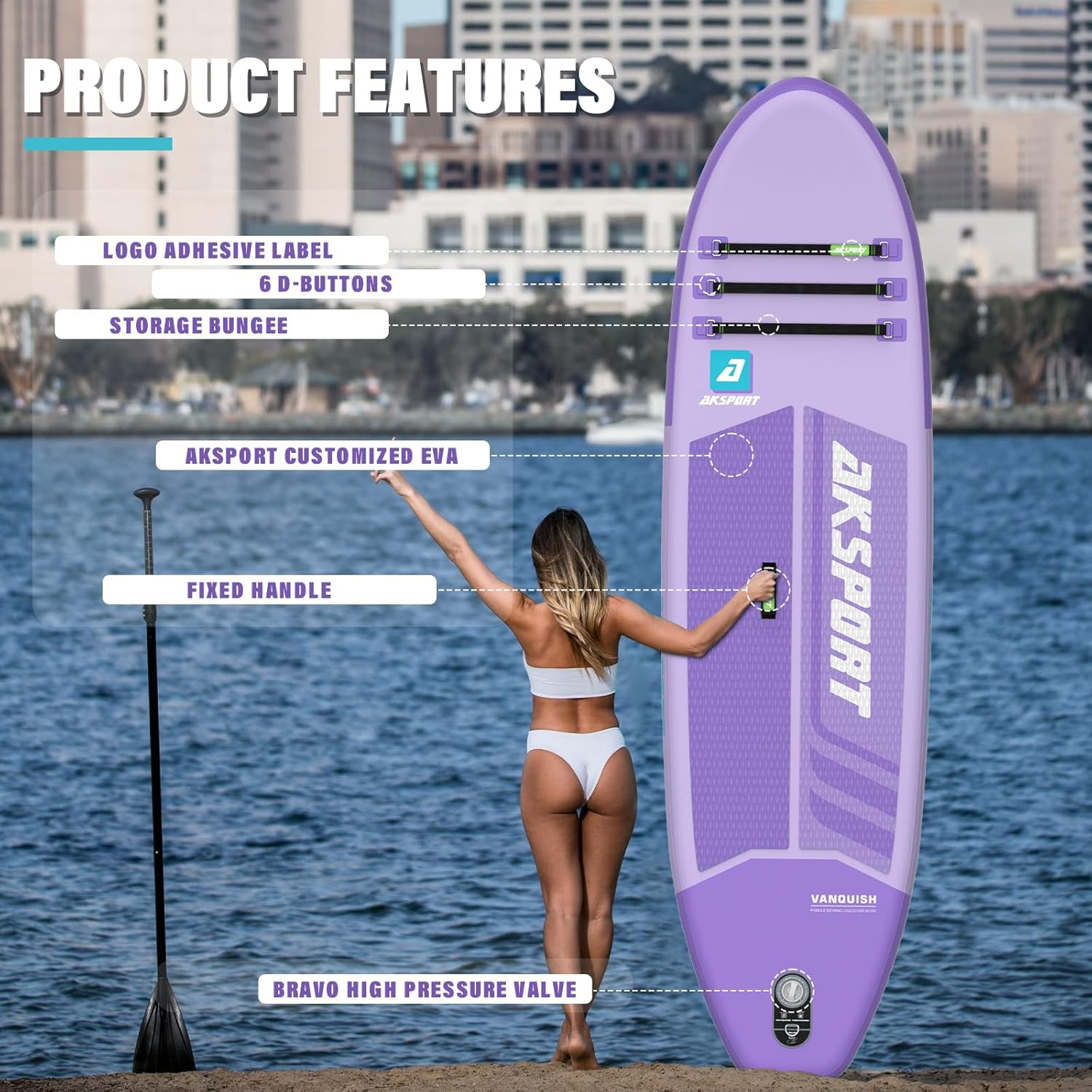 AKSPORT 11' Inflatable Stand-Up Paddle Board with Upgraded SUP Accessories Kit | Extra Wide 34" Design | Non-Slip Deck | Premium SUP Board for Adults & Youth of All Levels