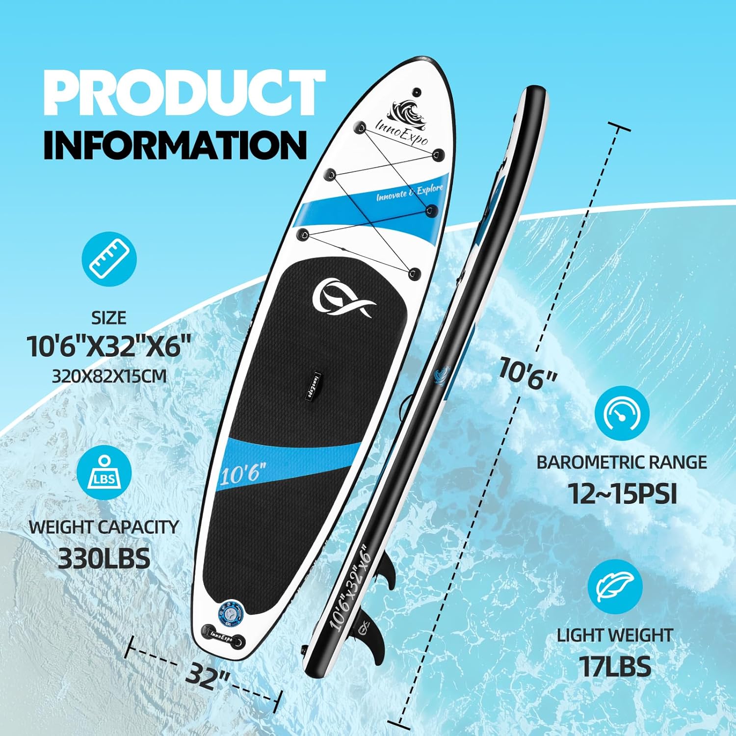 InnoExpo Inflatable Stand Up Paddle Boards with Premium Accessories, Wide Stable SUP Paddle Board Design, Non-Slip Comfort Deck for Youth & Adults