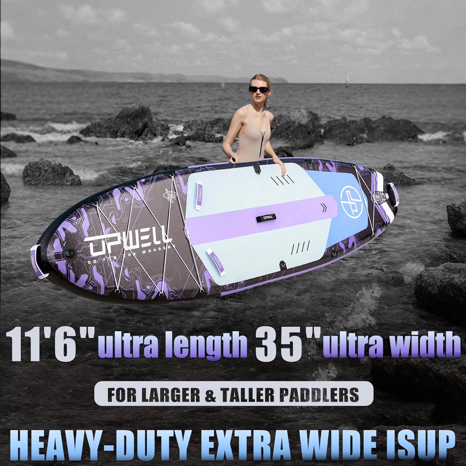 Alternative view of UPWELL 11'6"×35" Extra Wide Inflatable Paddle Board, Stand Up Paddle Board for Youth & Adults, Stable Design, Premium SUP Accessories, 120L Backpack, 10L Dry Bag, Paddle, Leash, Hand Pump, US Fins