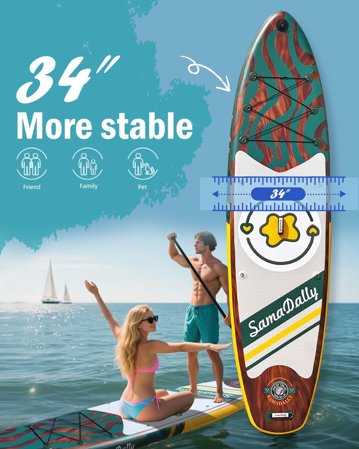 Alternative view of 11'Stand Up Paddle Boards Surf Control with Premium SUP Board Accessories Backpack & Removable Fins, 34" Wide Inflatable Paddle Boards of All Skill Levels