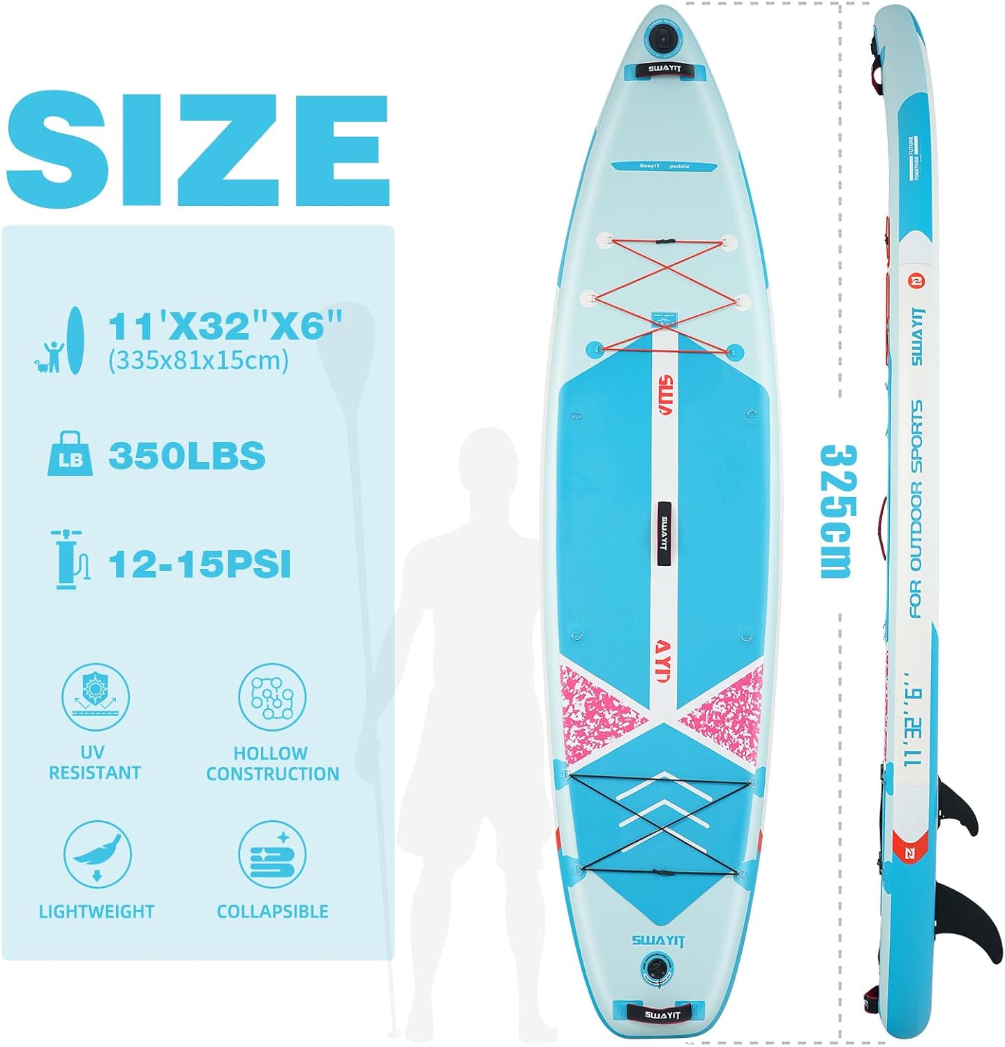Inflatable Stand Up Paddle Board u2013 Durable SUP for Adults & Youth,33" Wide Blow Up Paddle Board with Paddle, Pump, Backpack,Leash u2013 All Around Stable for All Skill Levels, Carries up to 450 lbs