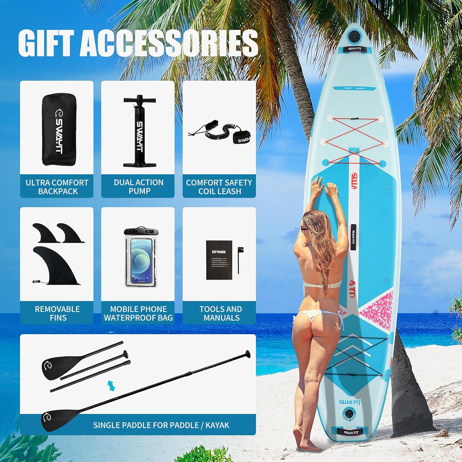 Alternative view of Inflatable Stand Up Paddle Board u2013 Durable SUP for Adults & Youth,33" Wide Blow Up Paddle Board with Paddle, Pump, Backpack,Leash u2013 All Around Stable for All Skill Levels, Carries up to 450 lbs