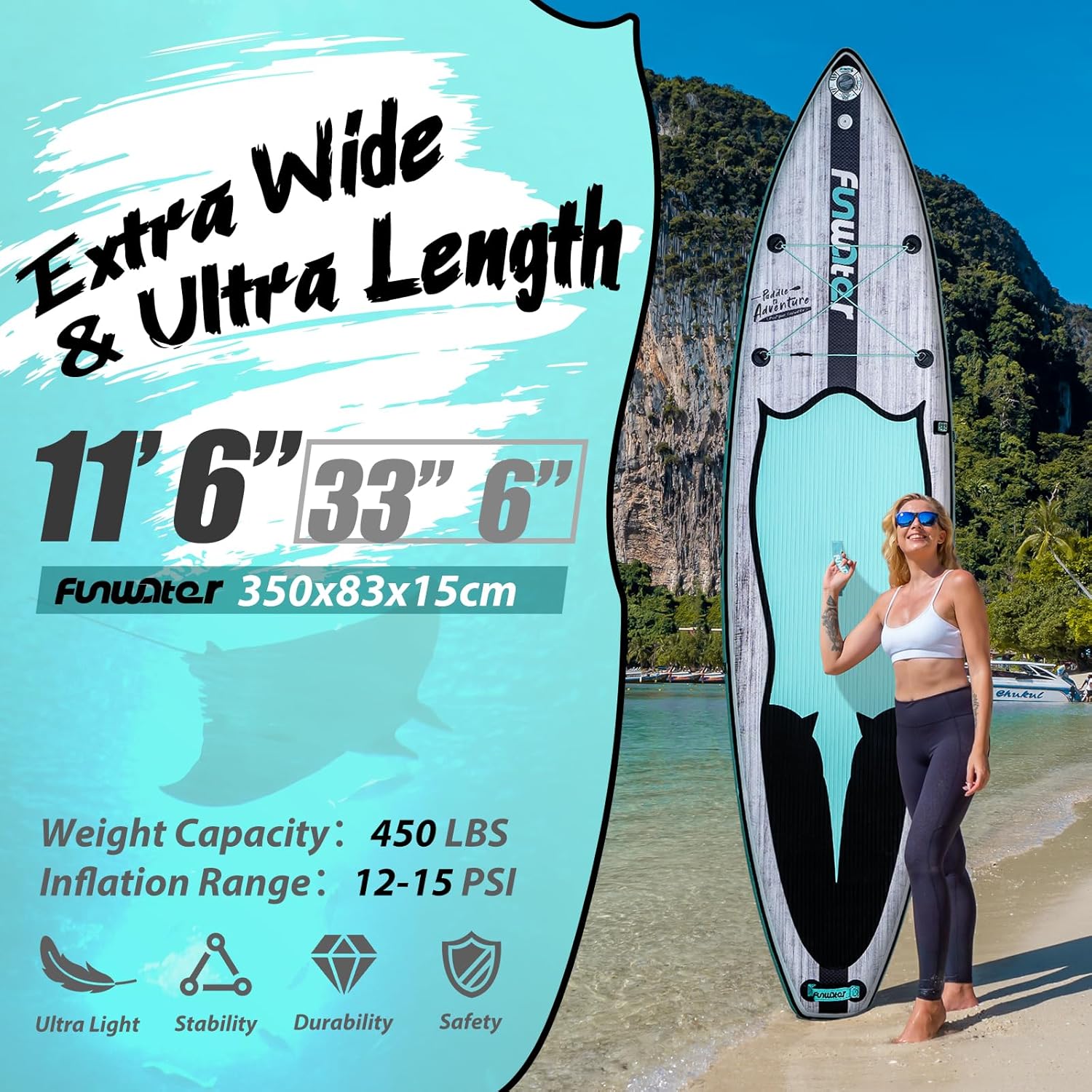 FunWater Inflatable Stand Up Paddle Board 10'6"/11"/11'6" Paddle Board for Adults & Youth, Paddleboards Inflatable with Premium SUP Accessories, Wide Stable, Non-Slip Comfort Deck
