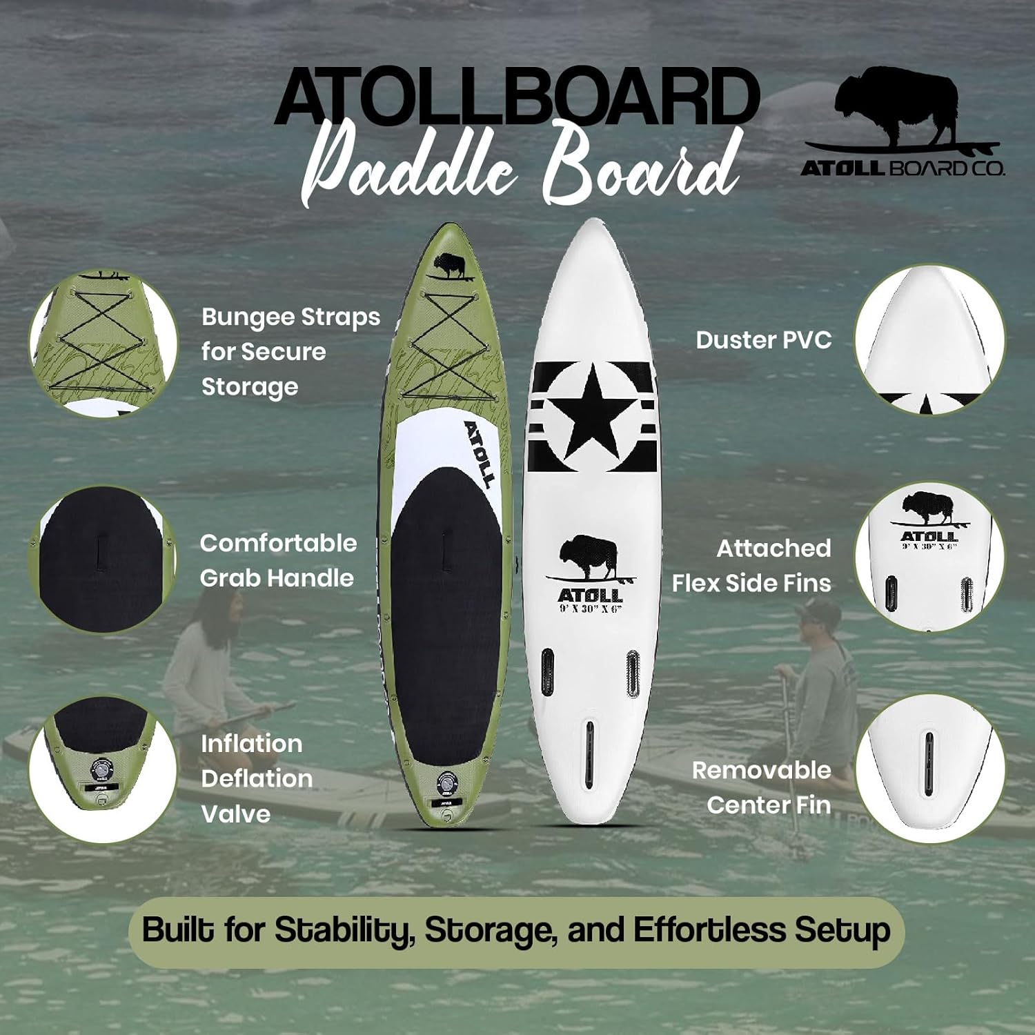 Atoll Inflatable Paddle Board with Premium SUP Stand Up Paddle Board Accessories & Back Pack, Non-Slip Comfort Deck for Unisex Adult