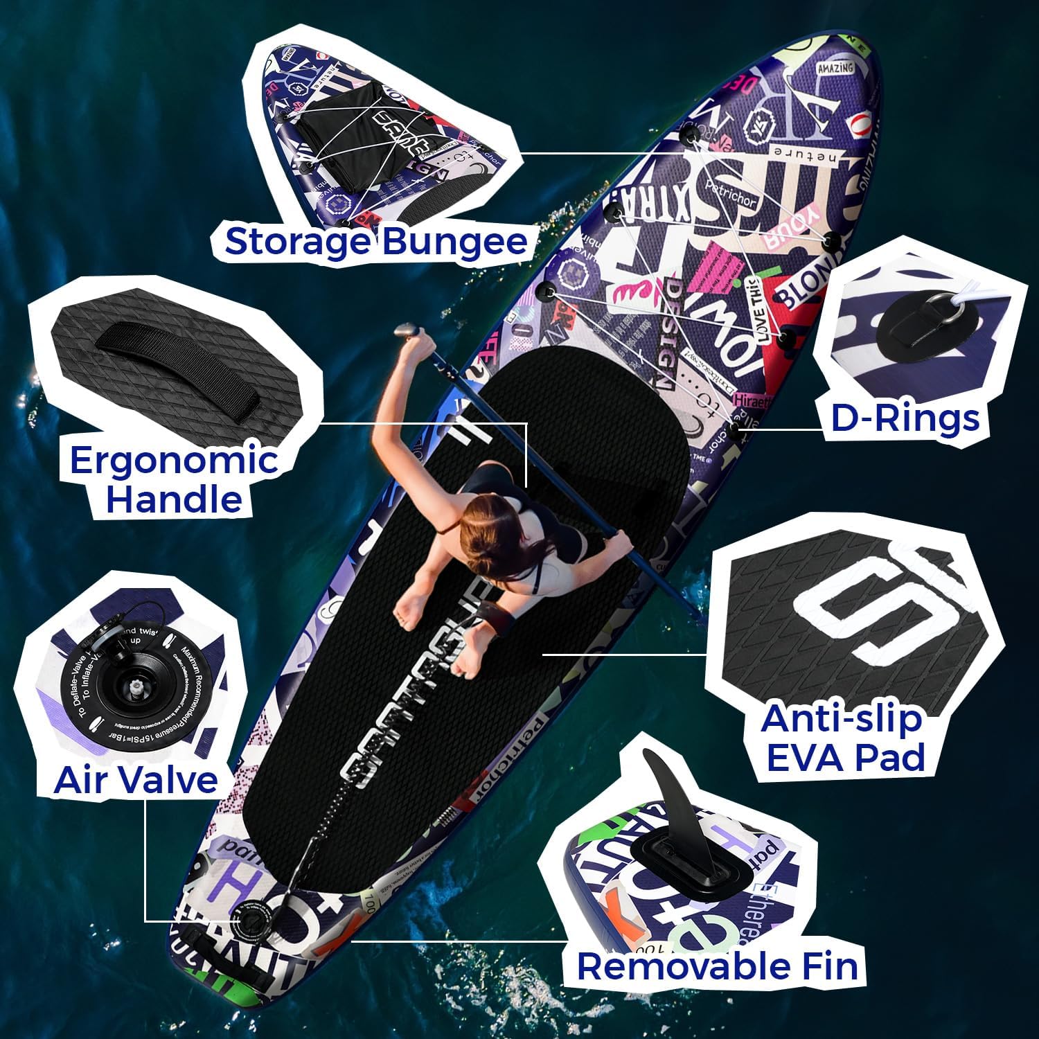 Alternative view of Santasup 10'6"/11'Wide Inflatable Stand Up Paddle Board for Adults & Youth of All Skill Levels, with Premium SUP Paddleboard Accessories, Anti-Slip EVA Deck