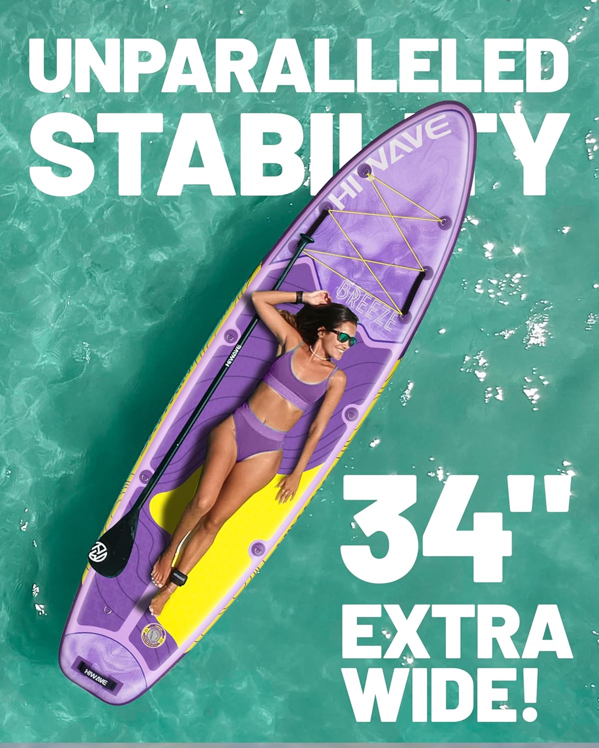 Alternative view of Hiwave Inflatable Stand Up Paddle Board 11u2019*34u201D*6u201D Sup Board, 420lbs Capacity Adult&Youth Paddle Board, Pet Friendly for Ocean&Lake, w/Double Action Hand Pump