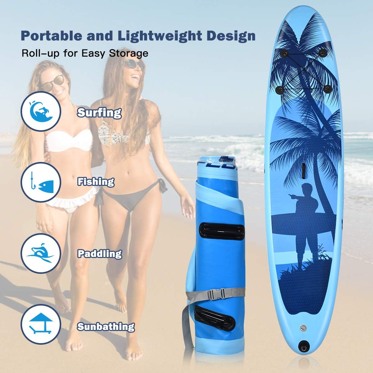 Goplus 9.8'/10'/11' Inflatable Stand Up Paddle Board, 6.5u201D Thick SUP with Premium Accessories and Carry Bag, Wide Stance, Bottom Fin for Paddling, Surf Control, Non-Slip Deck, for Youth and Adult