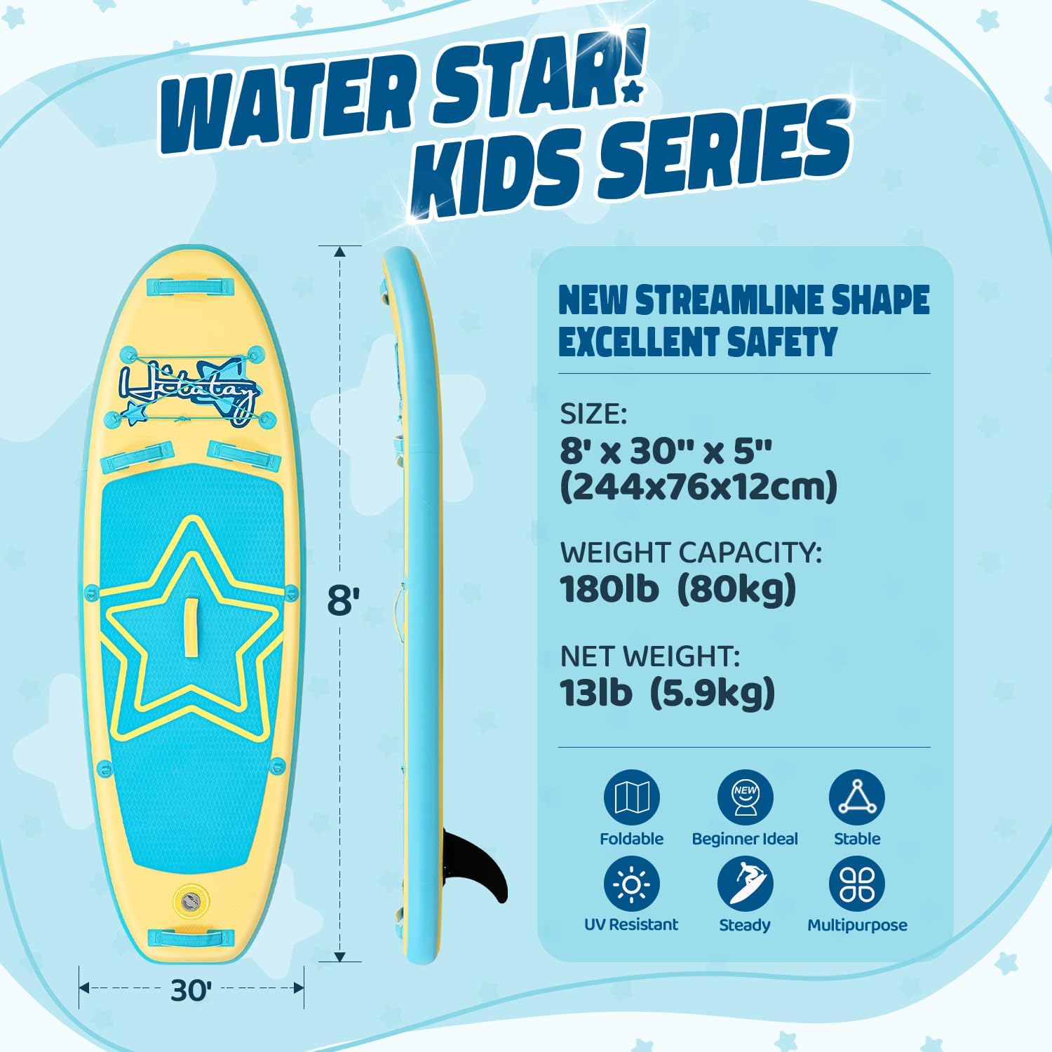 Kids Paddle Board with SUP Accessories, Child Paddle Board Durable, Lightweight, Stable Design, Wide Non-Slip Deck, 7ft 7.6ft 8ft 9.6ft Inflatable Paddle Boards for Kids & Youth