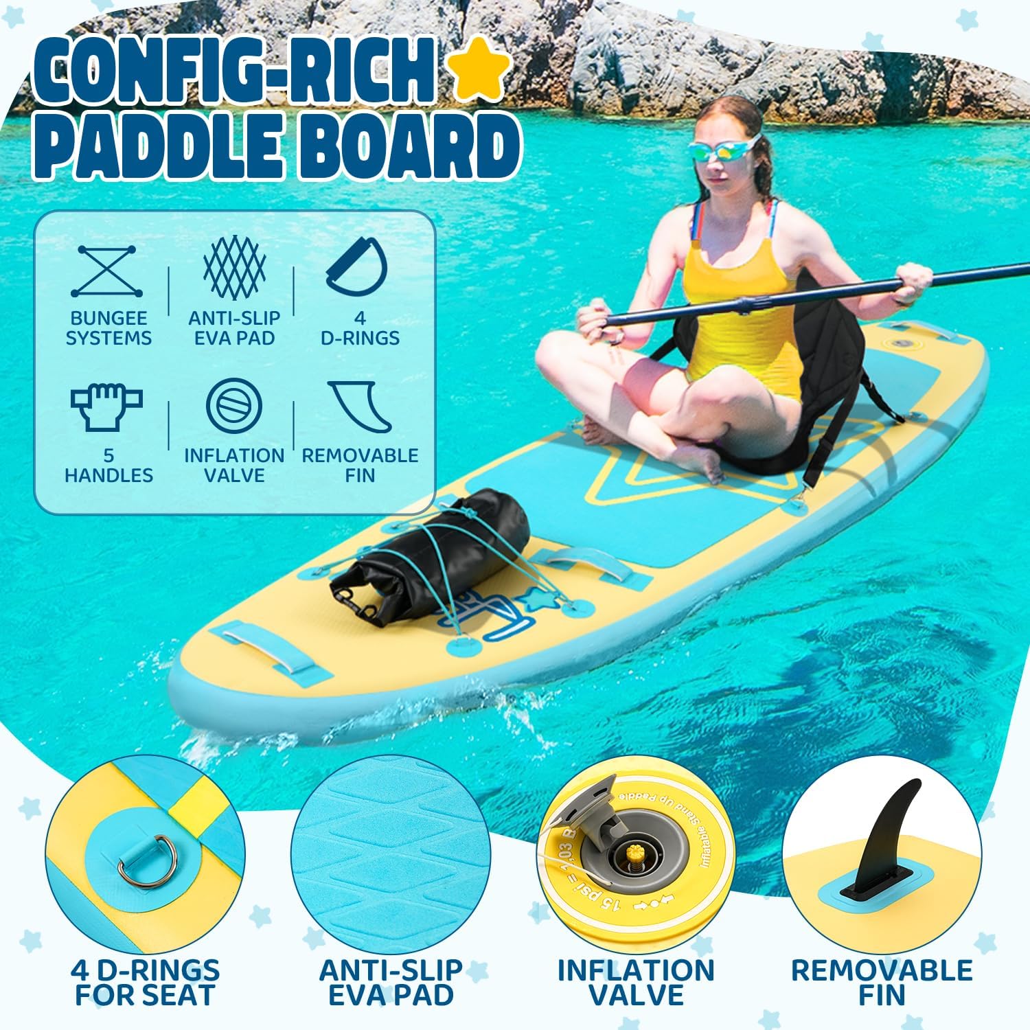 Alternative view of Kids Paddle Board with SUP Accessories, Child Paddle Board Durable, Lightweight, Stable Design, Wide Non-Slip Deck, 7ft 7.6ft 8ft 9.6ft Inflatable Paddle Boards for Kids & Youth