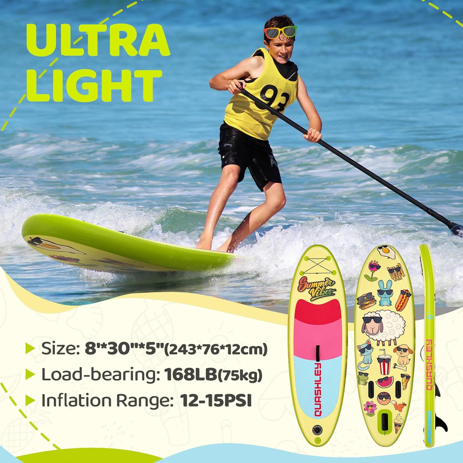 Quashley Kids Inflatable Paddle Boards,Stand Up Paddle Board for Children with Adjustable Paddle,Pump,Leash & Backpack for Lake,Ocean & River Swimming and Surfing