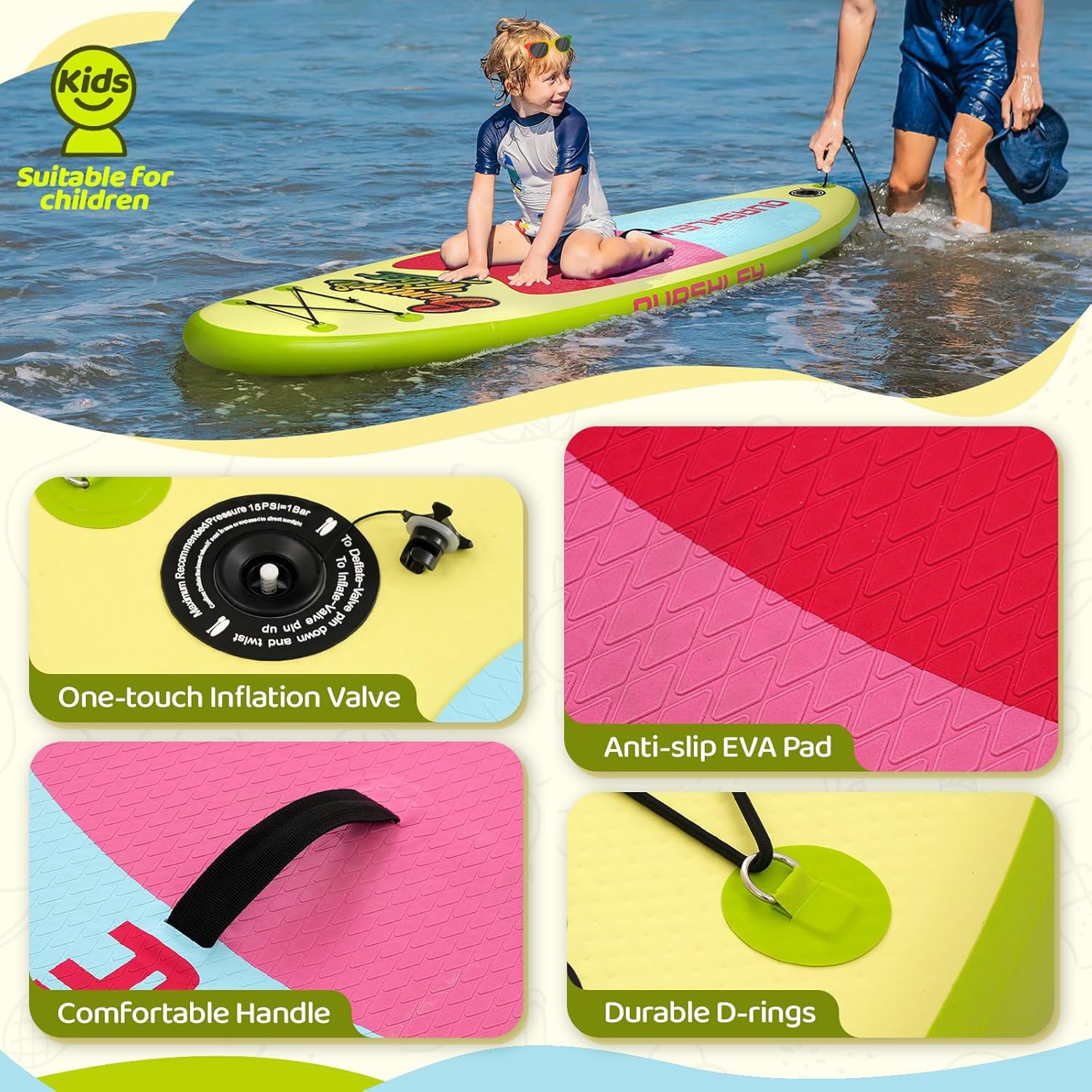 Alternative view of Quashley Kids Inflatable Paddle Boards,Stand Up Paddle Board for Children with Adjustable Paddle,Pump,Leash & Backpack for Lake,Ocean & River Swimming and Surfing