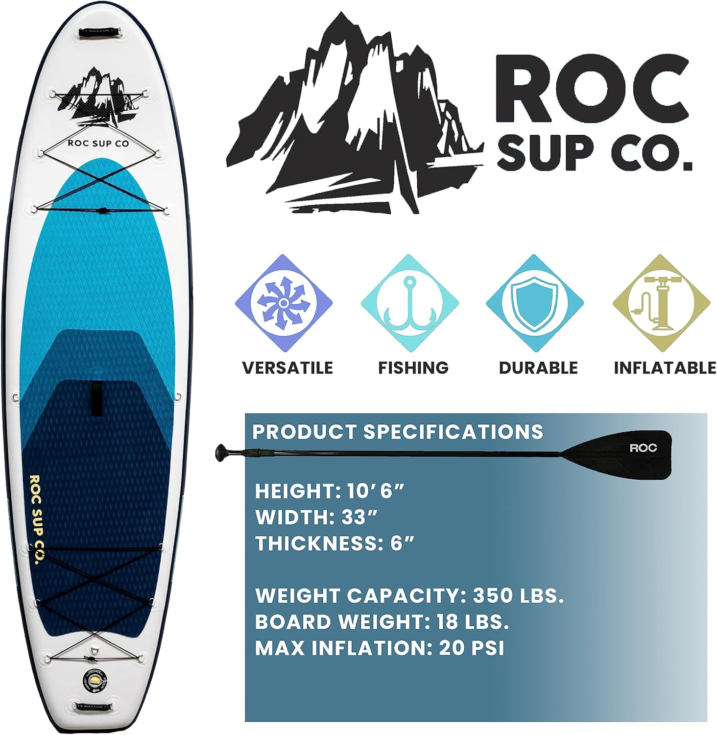 Alternative view of Roc Inflatable Stand Up Paddle Board 10' 6" with Premium SUP Paddle Board Accessories, Wide Stable Design, Non-Slip Comfort Deck for Youth & Adults