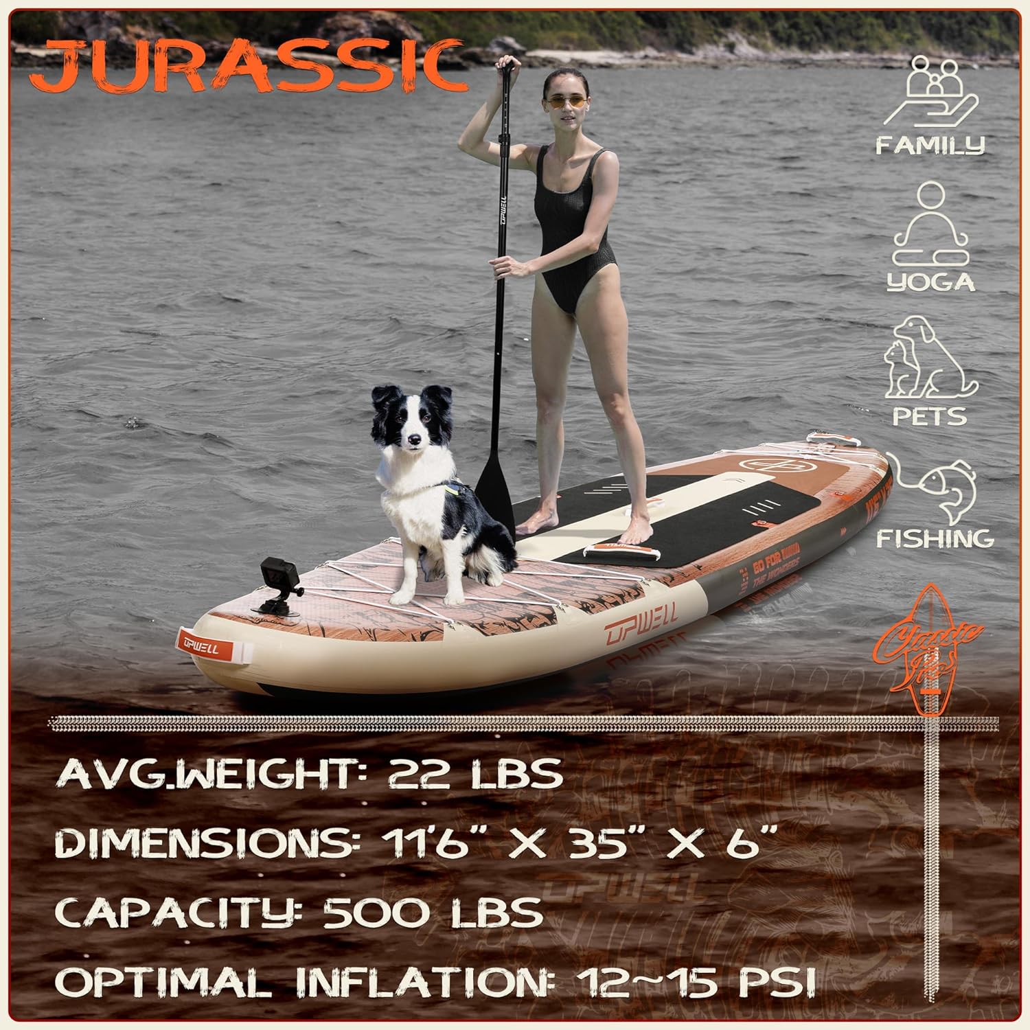 UPWELL 10'6"/11'/11'6" Inflatable Paddle Board, Stand Up Paddlboard for Youth & Adults, Stable Design, Premium SUP Accessories, Backpack, Leash, Hand Pump, Fins