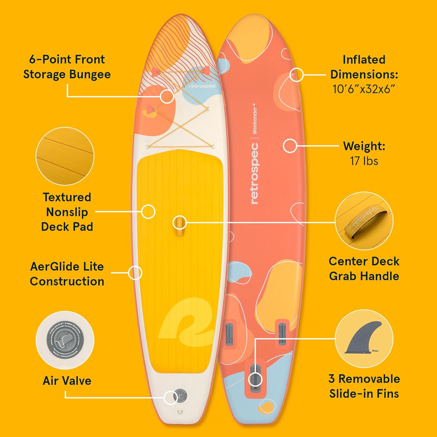 Alternative view of Retrospec Weekender Inflatable Stand Up Paddle Board Includes Paddle, Pump, and Accessories 10u20196u201D Lightweight iSUP, Puncture Resistant Inflatable Paddle Board for Adults
