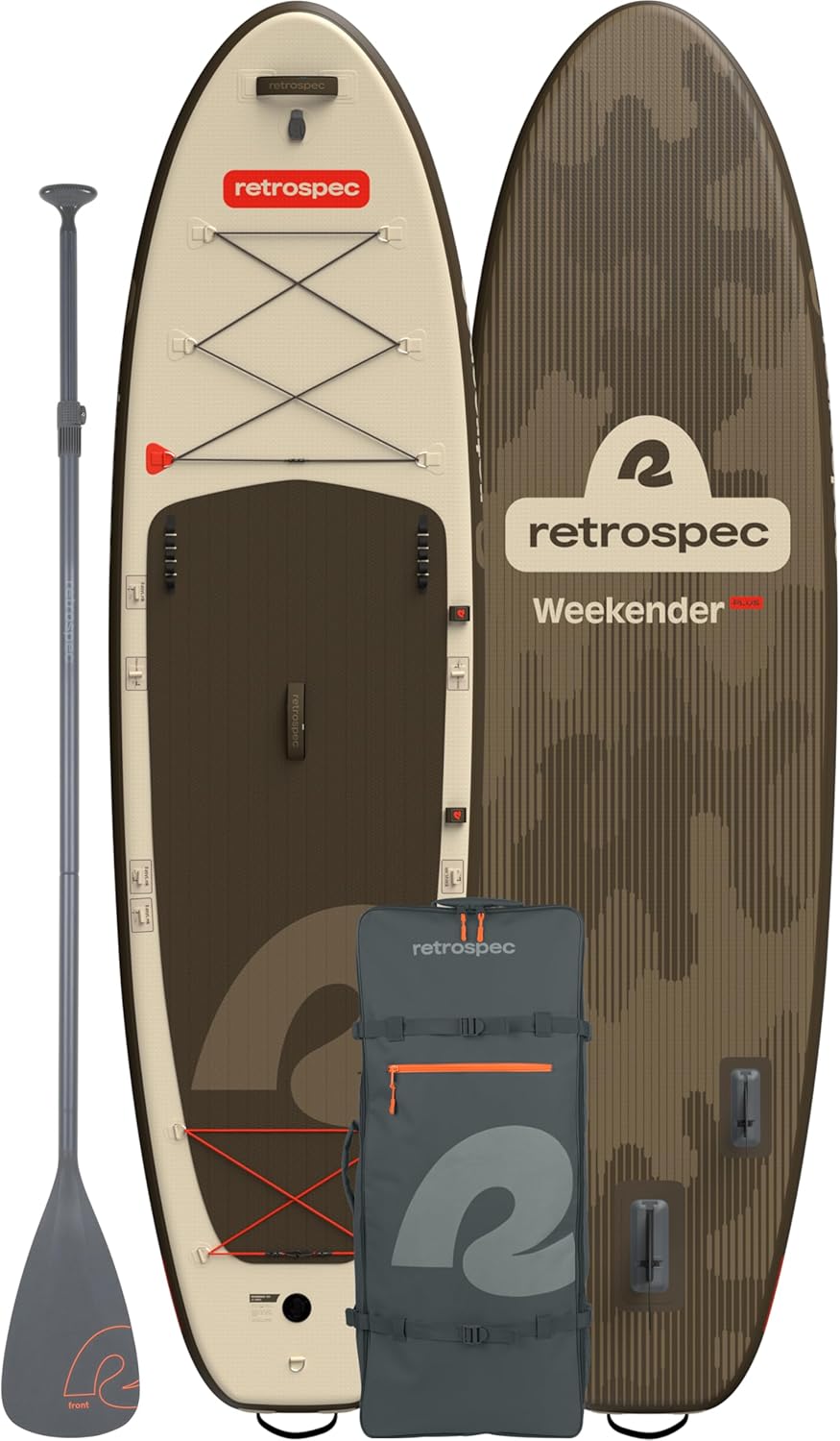 Retrospec Weekender Plus 10' Inflatable Stand Up Paddleboard Double Layer PVC iSUP Bundle w/Carrying case, 3 Piece Adjustable Aluminum Paddle, 3 Removable fins, Pump, and Cell Phone case