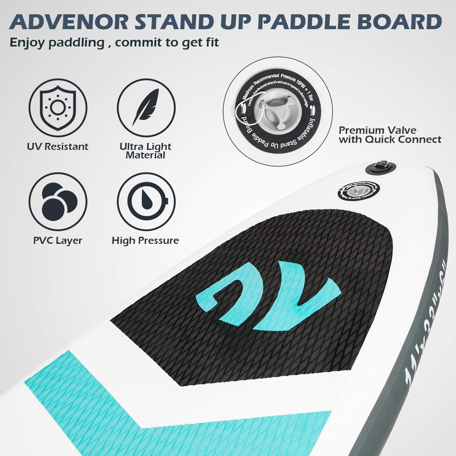 Alternative view of ADVENOR Paddle Board 11'x33 x6 Extra Wide Inflatable Stand Up Paddle Board with Hand Pump,Leash, Adjustable Paddle For Basic Version, Extra Kayak Paddle Kayak Seat 2 Fishing Mounts For Fishing Version